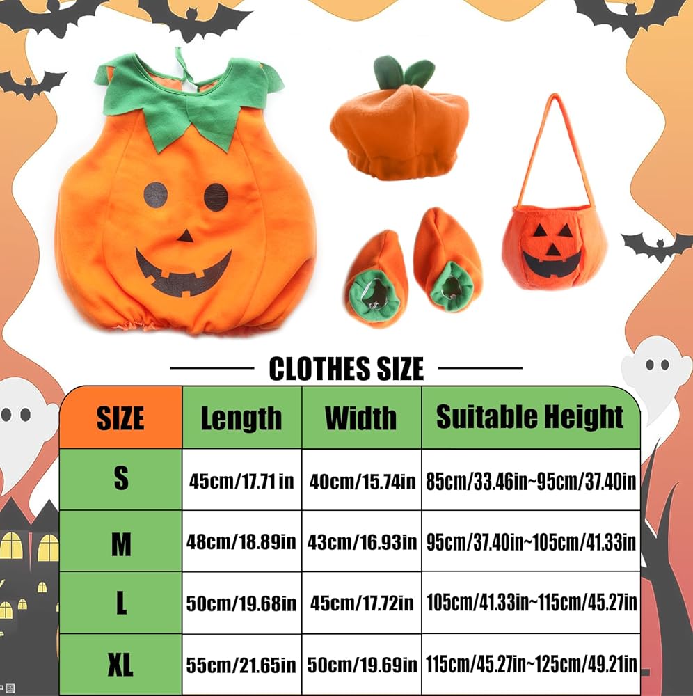 LUBOXIN Costume da Zucca di Halloween per Bambini, Costume Zucca Neonato,  Vestito Halloween Bambino con Sacchetto di Caramelle di Zucca per la Festa  Cosplay di Halloween e Carnevale(90) : Amazon.it: Giochi e