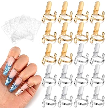 20 Pcs Wudu Nail Rings Set With 120 Adhesive Tabs, Gold And Silver