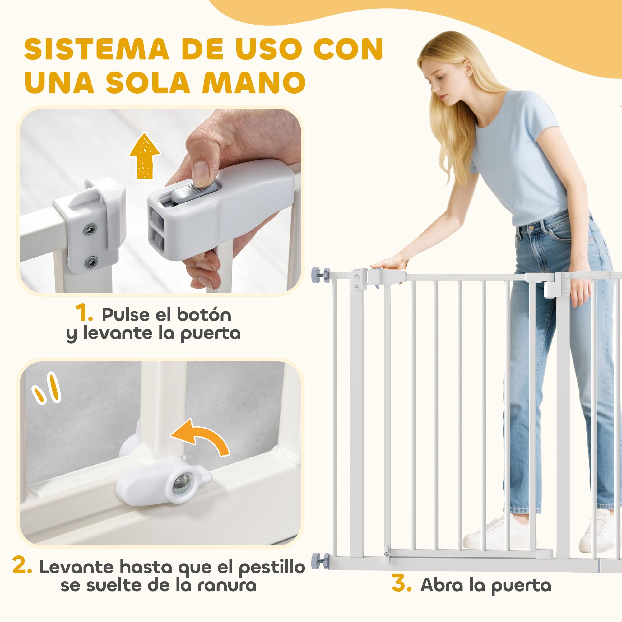 Pawhut - Barrera de Seguridad metálica para Puertas y escaleras con extensión de 17,5 cm, Sistema de Cierre automático 74,5-84,5 x 76,2 cm, Color Blanco
