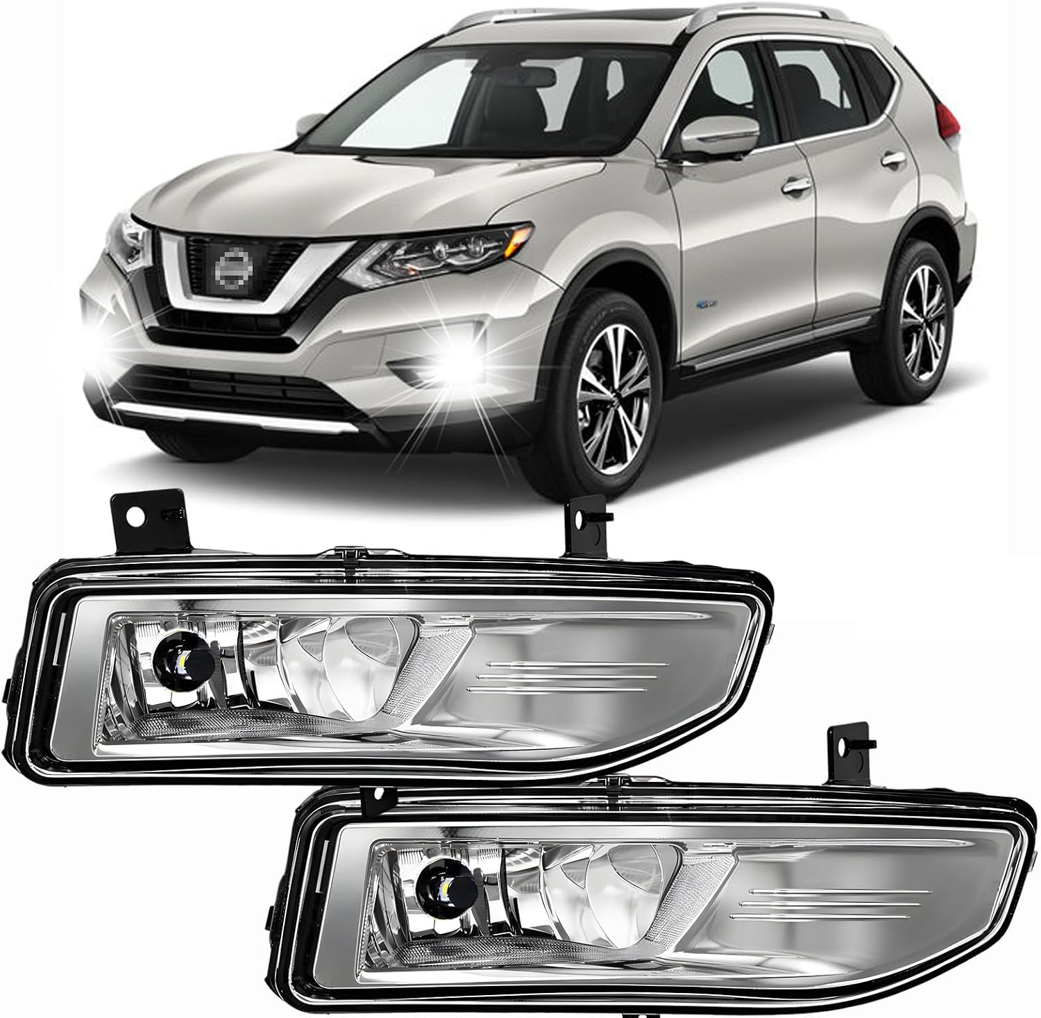 pfsynb Fog Light Assembly for Nissan Rogue 2017–2020 Pair with H9 55W Bulbs