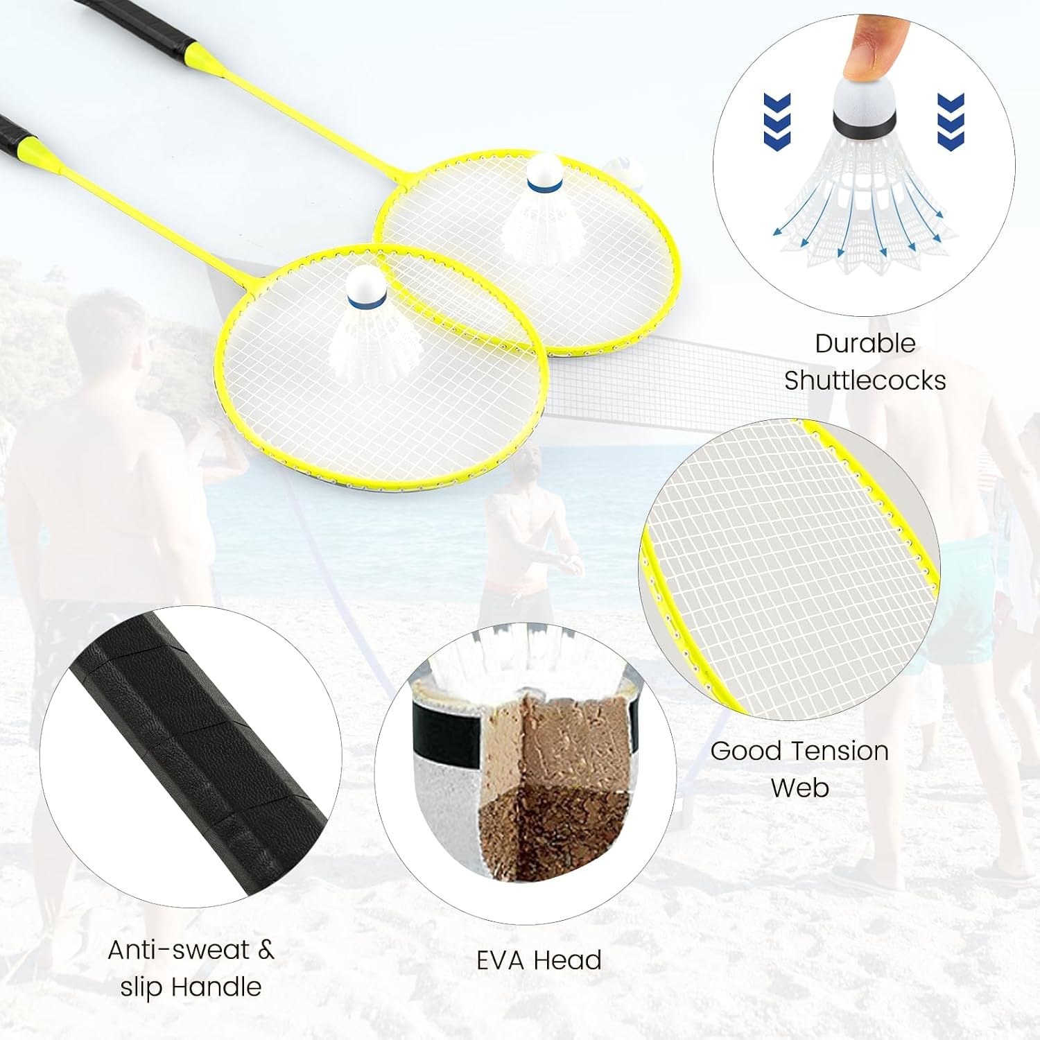 Tragbares Badminton-Set, Faltbares Badmintonnetz | Mit Freistehendem Ständer, 2 Badmintonschlägern, 2 Federbällen, Für Indoor- Und Outdoor-Spiele Blue 270 X 33.5 X 160 cm
