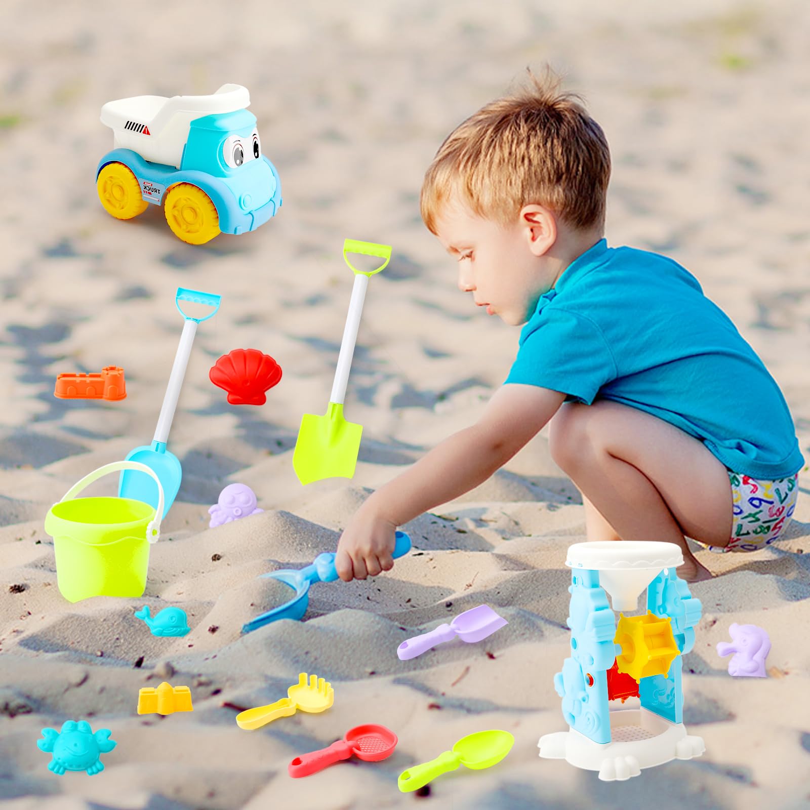 Kit Château Sable Jouets De Plage Enfants Vndnsy - Set 16 Pièces Avec Seau Pliable, Pelles, Moules Marins Jouet De Plage à Sable