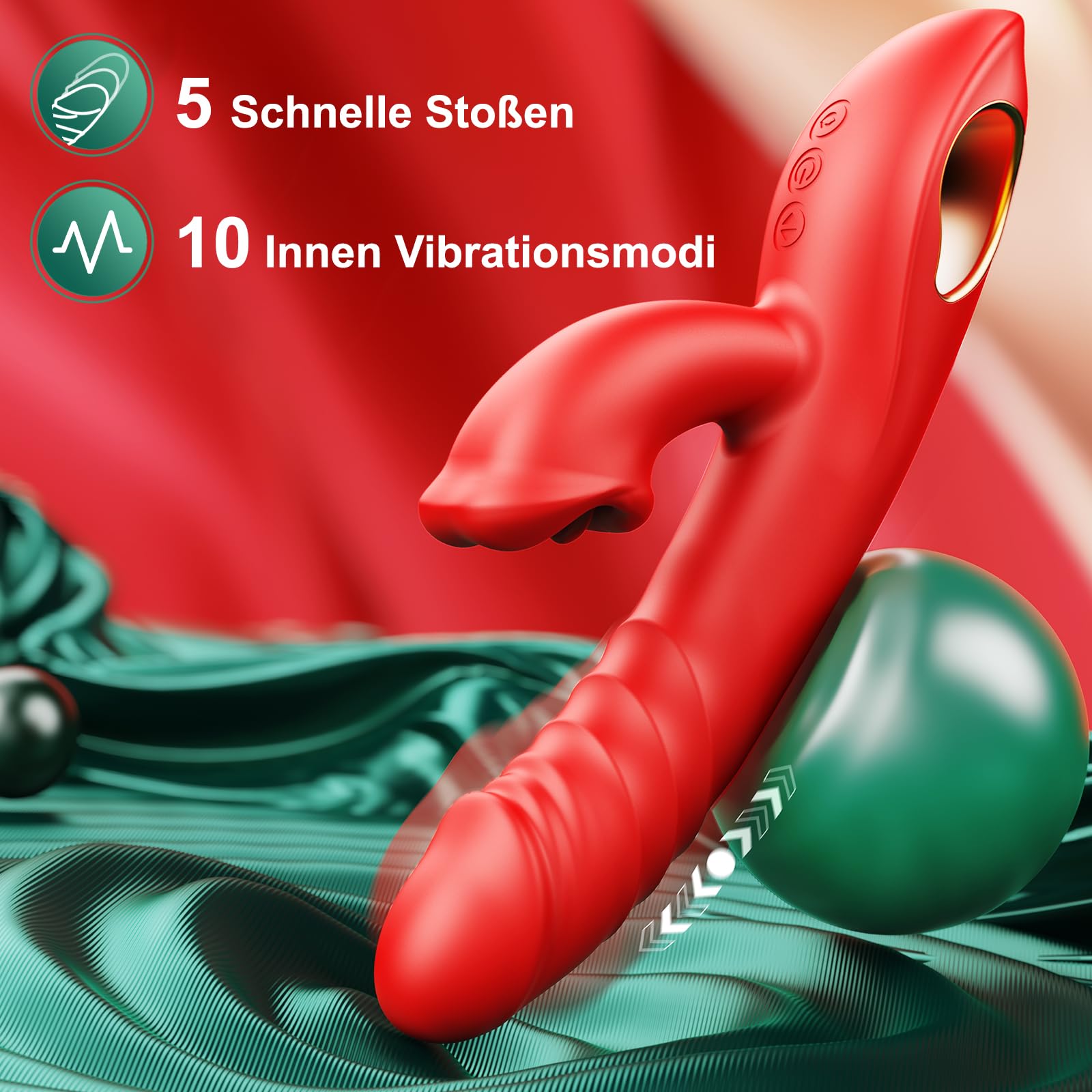 Vibratoreper Donna Professionale, Sex Toys, 3 in 1 Vibratore Clitoride, Succhia Clotoride per Donna, 10 Modalità di Vibrazione Integrate, 5 Modalità di Aspirazione, Impermeabile, Rosso