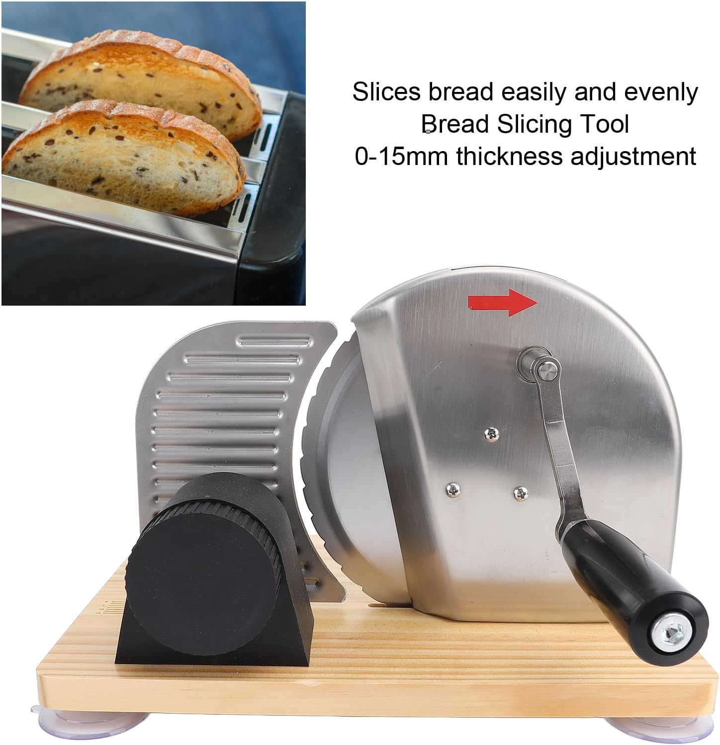 Powerful Gear Drive Bread Slicing Machine with Adjustable Thickness with Handle and Feet for Effortlessly Bread, Cheese, and Meat