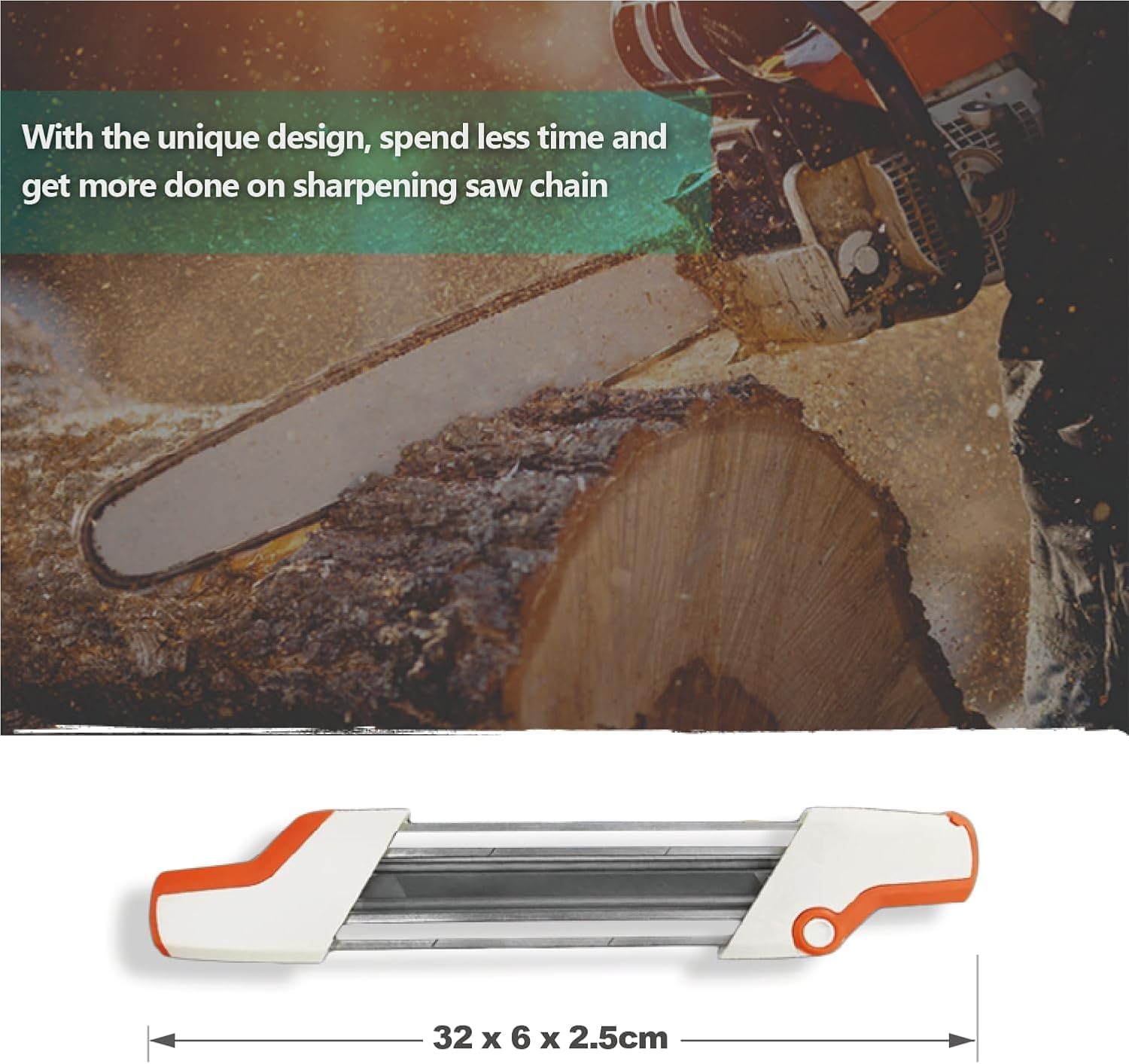 Aiguiseur de tronçonneuse 2 en 1 - Pas de 0,95 mm - Diamètre de la lime : 5,5 mm - Outil d'affûtage facile pour chaîne de tronçonneuse Stihl de 40,6 cm, 45,7 cm et 50,8 cm avec pas de 0,9 cm