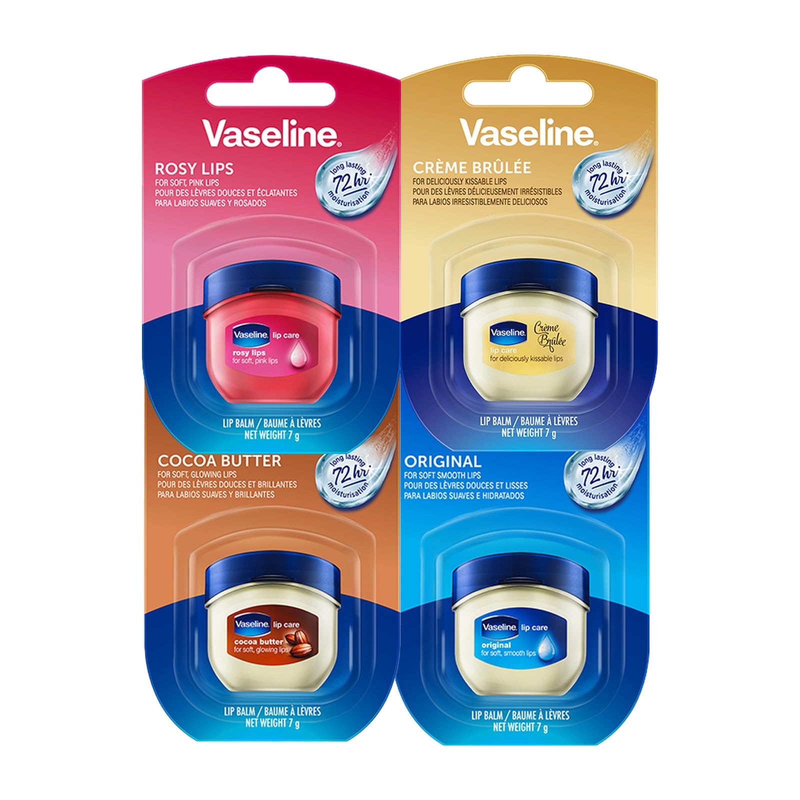 Vaseline Lip Therapy | Balsamo idratante per le labbra | Set di 4 balsami | Rosy, Crème Brûlée, Original, Cocoa Butter (Set di 4 balsami)