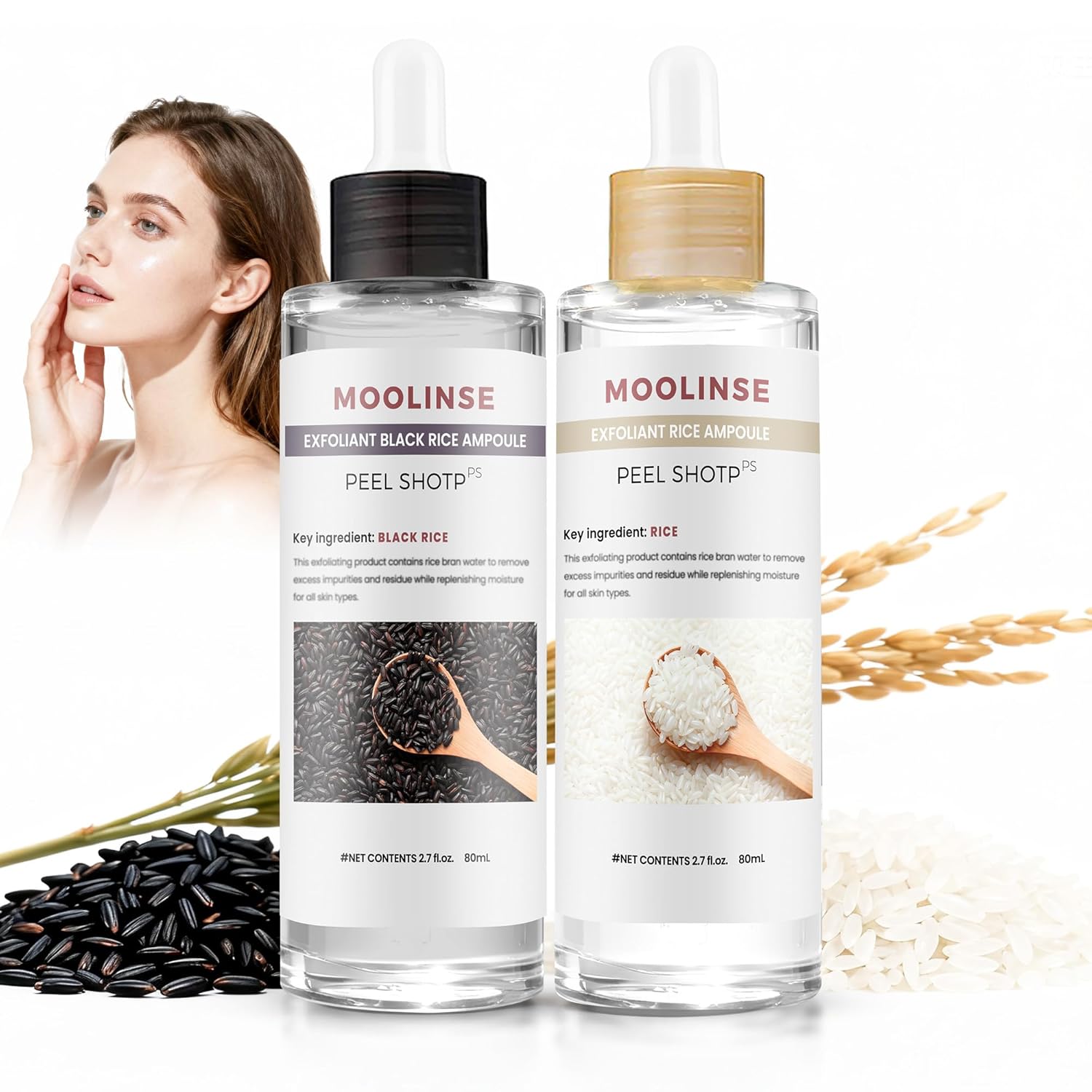Peel Shot Rice Ampoule Duo, 2PCS Black & White Rice Exfoliant, with Black Rice Extract and White Rice Essence, Gently Exfoliates | Refines the Look of Pores | Deeply Hydrates, for Most Skin Types Multiple colors 2