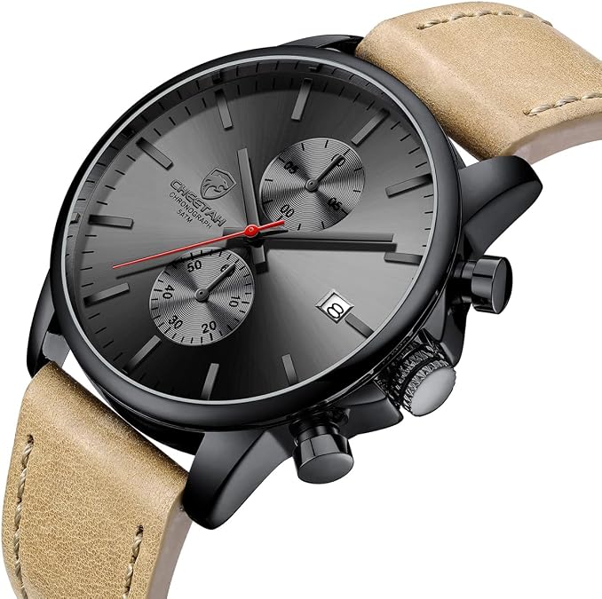 GOLDEN HOUR Mens Watch Fashion Sleek Minimalist Quartz Analog Mesh Stainless Steel Waterproof Chronograph Watches for Men with Auto Date