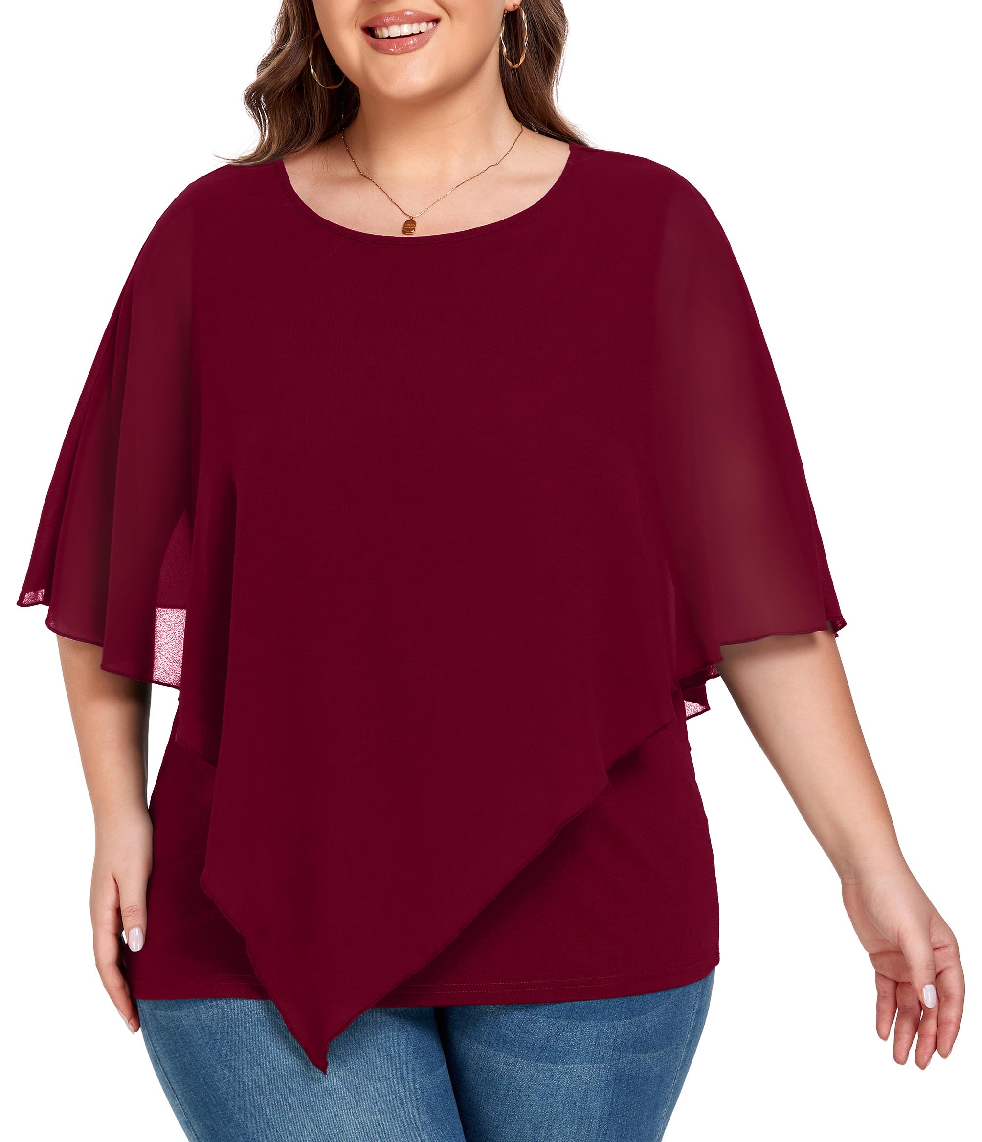 OLRIKPlus Size for Womens Summer Tops Dressy Causal Chiffon Blouses Short Sleeve Shirts