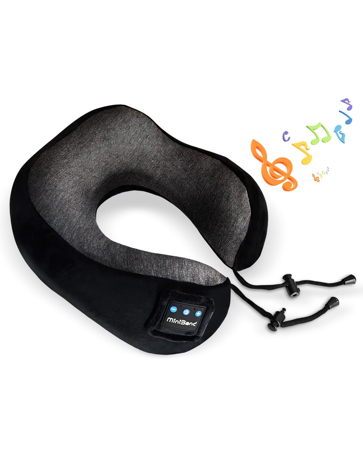 Ateupom Neck Pillow with Bluetooth Headphones Function for Travel, Travel Pillow 100% Pure Memory Foam, Airplane Pillow, Wireless Headphones with Microphone for Traveling Car Home Office Black