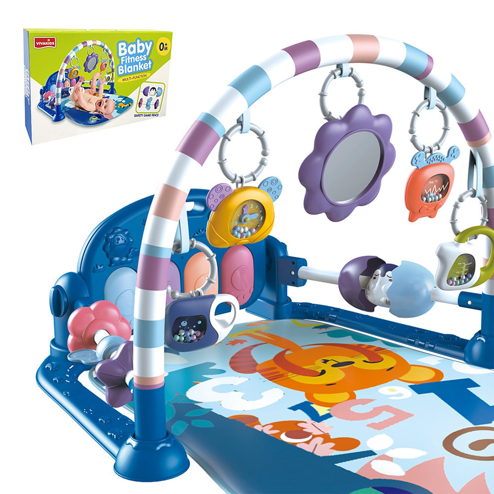 LN COZY CORNER Baby Play Mat Gym, 6-Mode Activity Mat with Kick-Activated Piano & Lights, with 5 Infant Sensory Baby Toys Extra Guardrail, Tummy Time Mat for Newborn Infants 0-12 Months (Blue) — view 3
