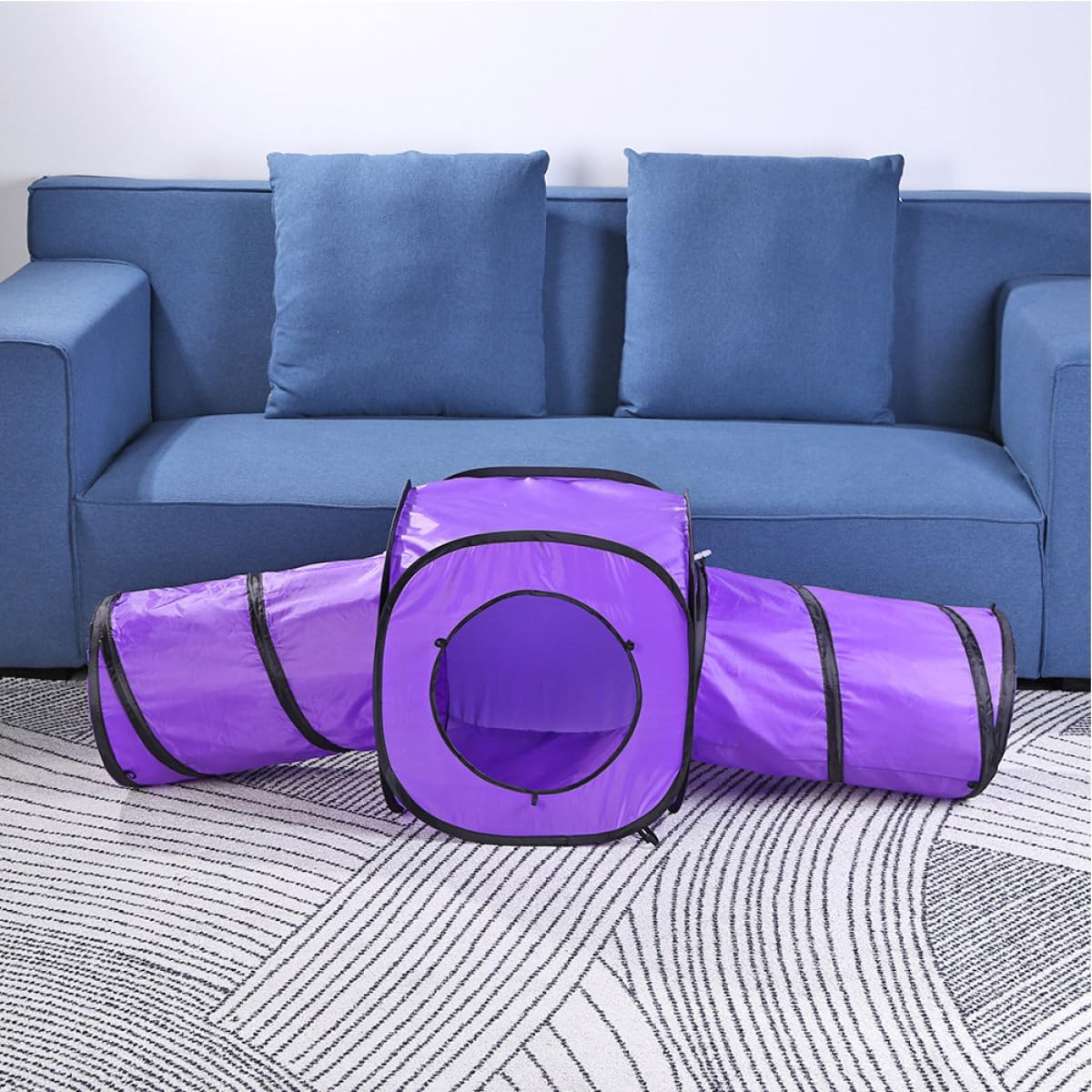 Katzentunnel für Katzen und Kätzchen 3 Stück mit Robustem Rahmen und Abnehmbarem Design aus Polyester und Stahl Draht für Drinnen