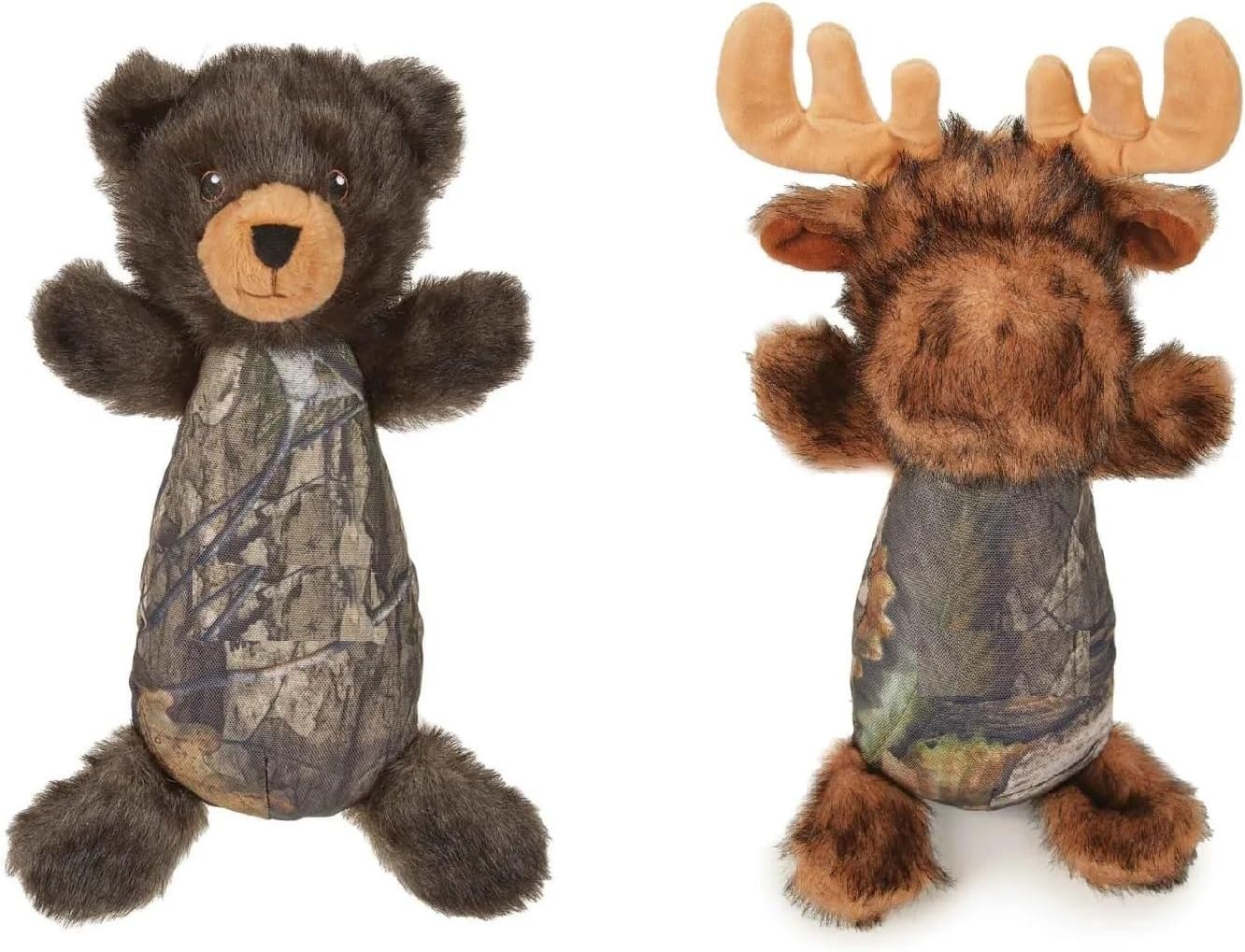 Extra Tough Oak Camo Dog Toys Huge Selection of Wild Animal Character Shapes Many Textures Squeak Crinkle Plush (Ballistic Body Moose 14.5")