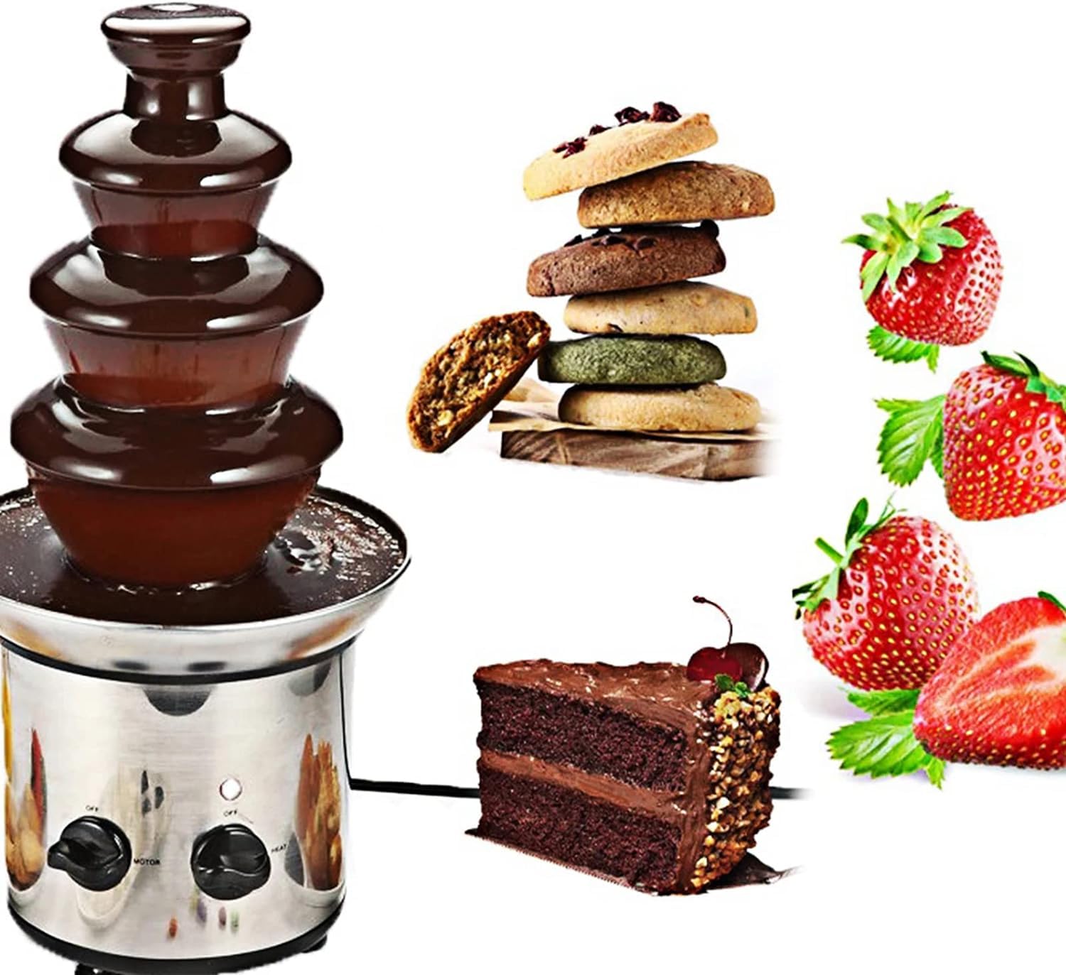 Fondue fontanna czekoladowa, fontanna czekoladowa, elektryczna maszyna do topienia ze stali nierdzewnej, fontanna do fondue czekoladowego, łatwa w montażu, 4 poziomy do sera Nacho, sosu BBQ