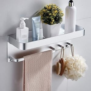 No Drilling Shower Shelf Aluminum Bathroom Shelves Caddy Adhesive Storage Basket for Bath Essentials Makeups Shampoo Holder with