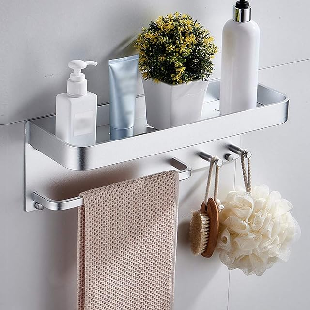 No Drilling Shower Shelf Aluminum Bathroom Shelves Caddy Adhesive Storage Basket for Bath Essentials Makeups Shampoo Holder with