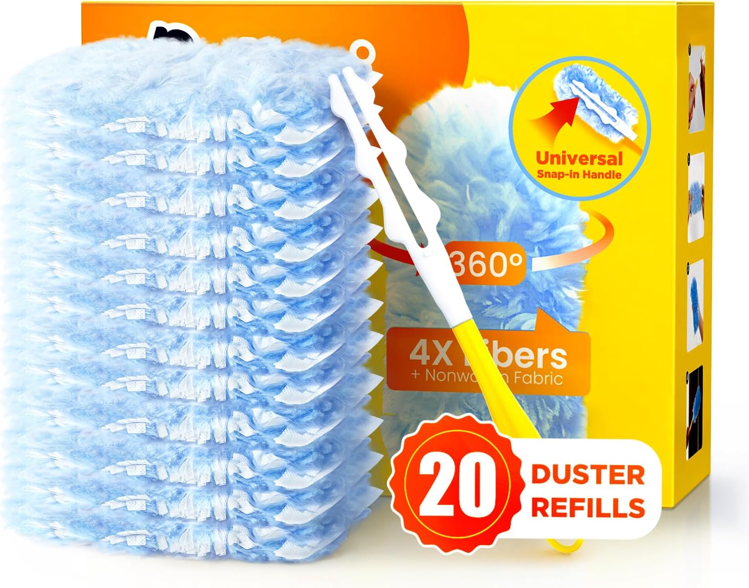 Heavy Duty Duster Refills for Swiffer Duster, 20 Count Duster Refills with 1 Handle, Multisurface 360° Dusters with 4X Microfibers, Unscented Disposable Dusters for Cleaning