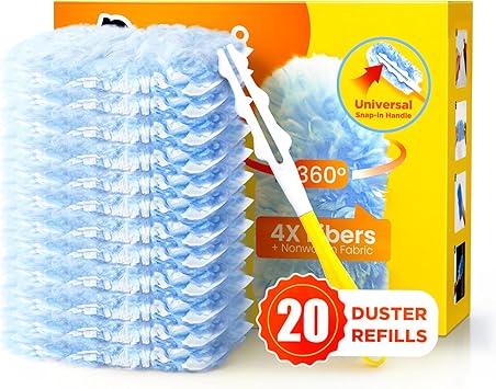 Heavy Duty Duster Refills for Swiffer Duster, 20 Count Duster Refills with 1 Handle, Multisurface 360 Dusters with 4X Microfibers, Unscented Disposable Dusters for Cleaning