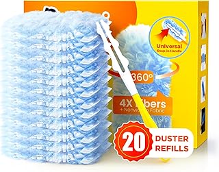Heavy Duty Duster Refills for Swiffer Duster, 20 Count Duster Refills with 1 Handle, Multisurface 360° Dusters with 4X Microfibers, Unscented Disposable Dusters for Cleaning (Blue)