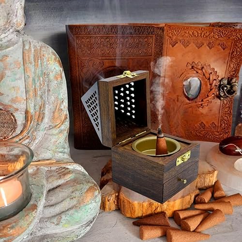 Miniatura 3 de vrinda Cono piramidal de madera/quemador de carbón con red de almacenamiento talla