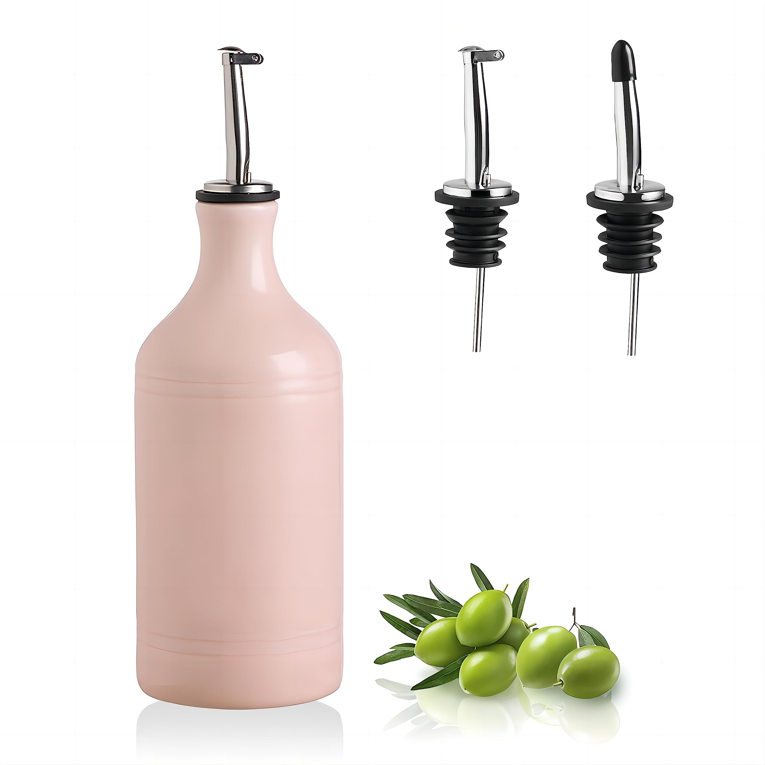 Sweejar Ceramic Olive Oil Dispenser Bottle, Opaque Oil Cruet Protects Oil to Reduce Oxidation, Suitable for Storage Oil, Vinegar, Coffee Syrups & Other Liquids, Pack of 1, 15.5 Fl Oz (Pink)