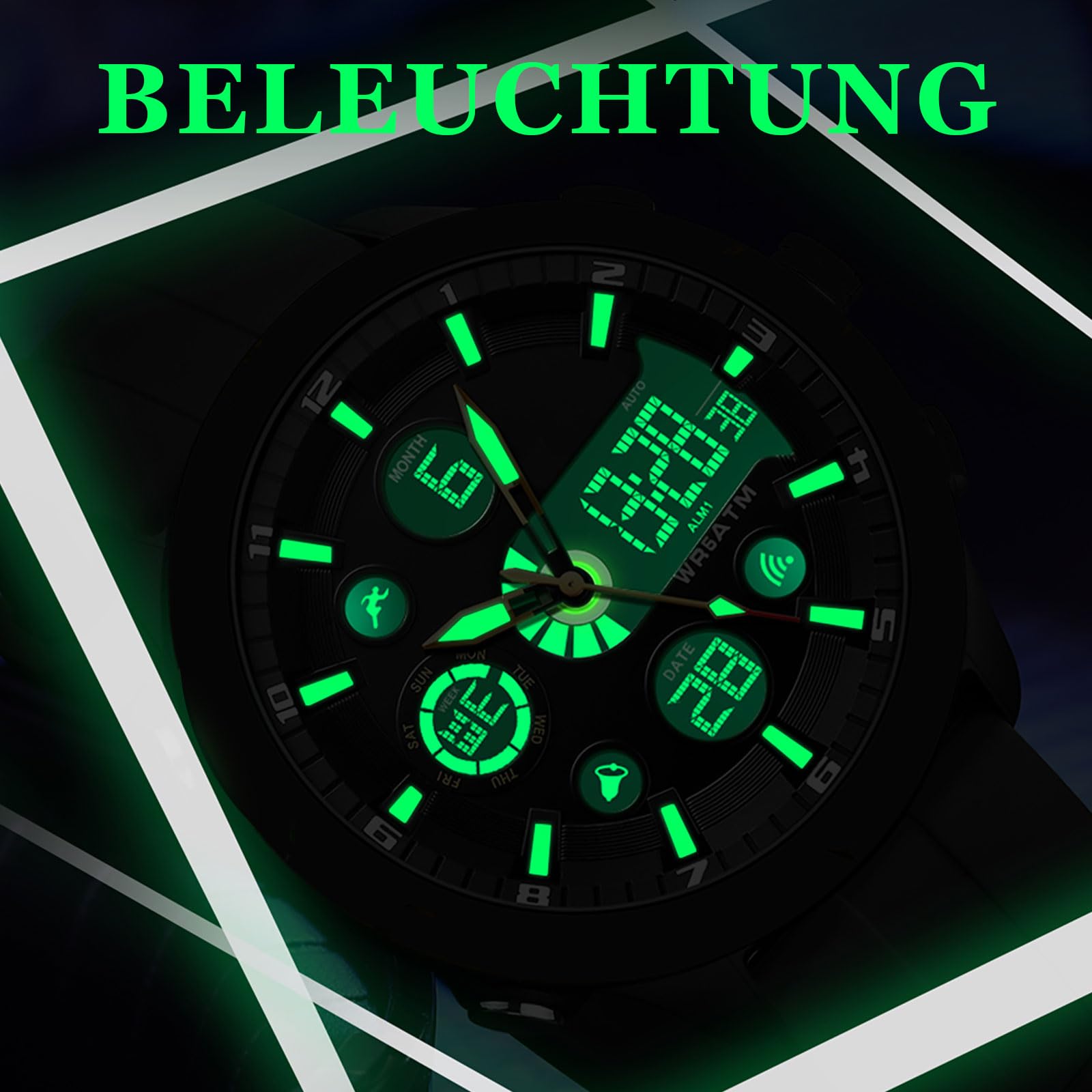 findtime Reloj de pulsera analógico digital para hombre, esfera grande, deportivo, militar, resistente al agua, iluminación LED, cronógrafo, cronómetro, despertador, calendario, relojes