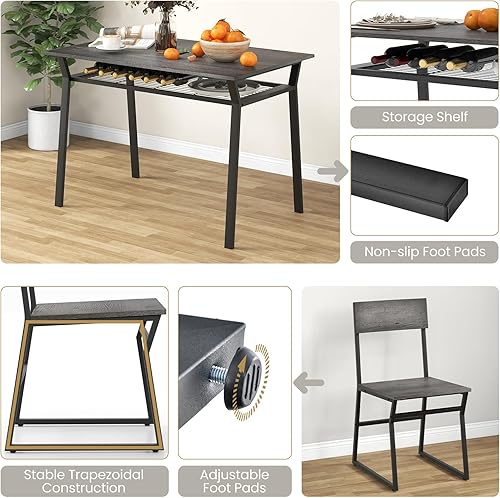 Miniatura 4 de Tangkula Juego de mesa de comedor para 4, mesa de cocina y sillas para 4 con estante de almacenamiento, juego de comedor que ahorra espacio para