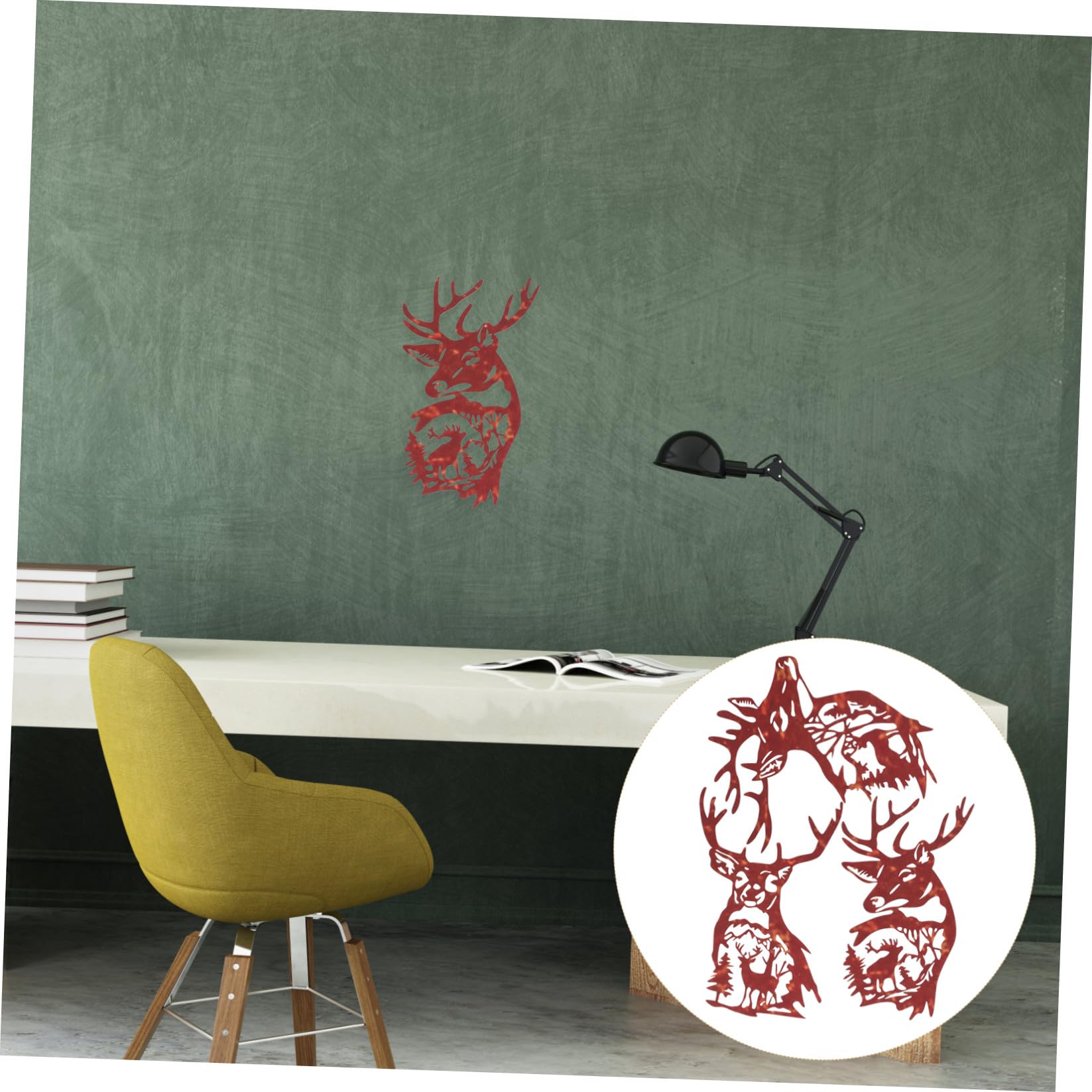 iplusmile Decorazione Murale Cervo in Ferro 3 Pezzi, Arte da Parete per Soggiorno e Giardino, Scultura Appesa per Arredamento Casa e Ufficio