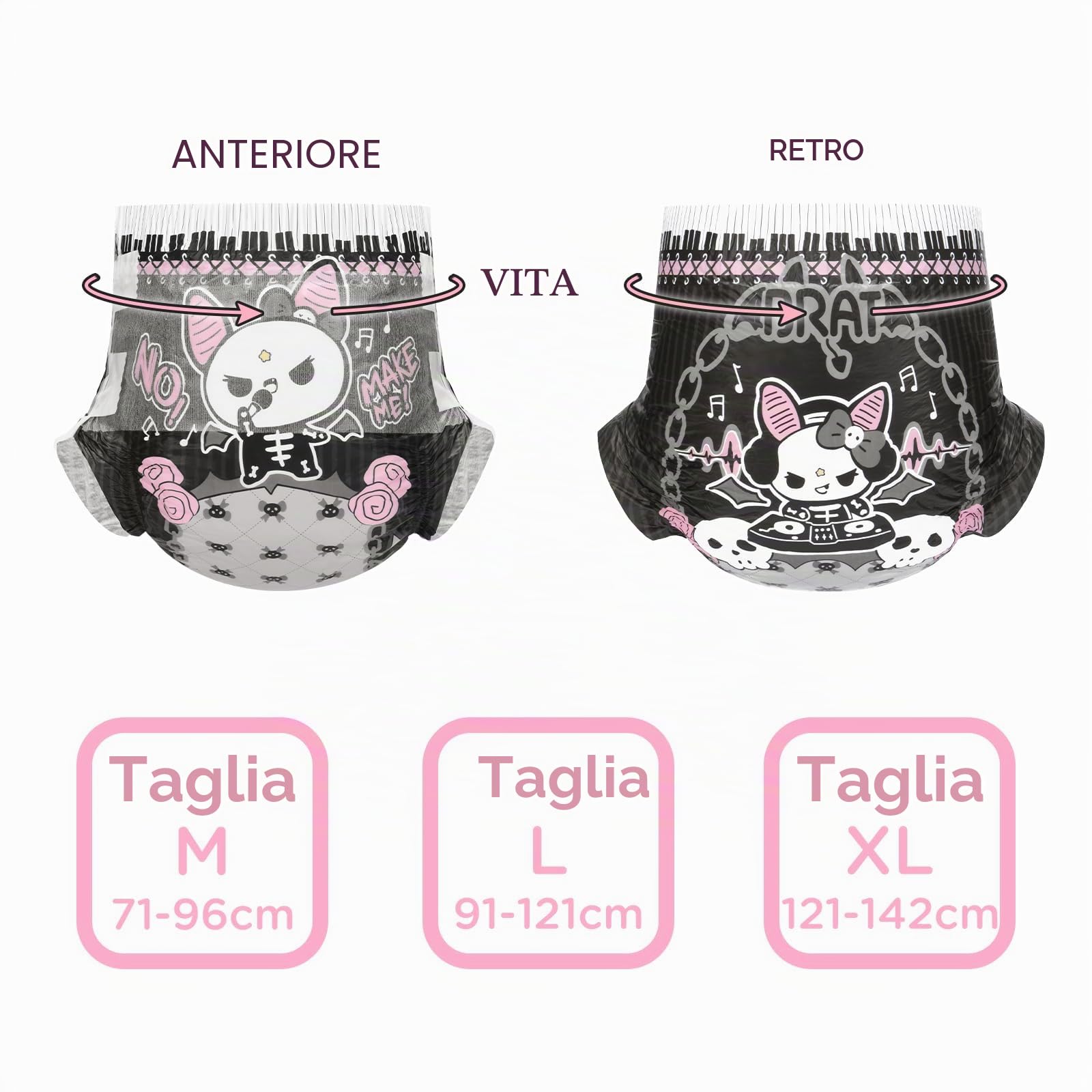 LittleForBig Assorbente Ultra 7000 ml Pannolino Stampato per Adulti 10 Pezzi - Goth Brat (L)