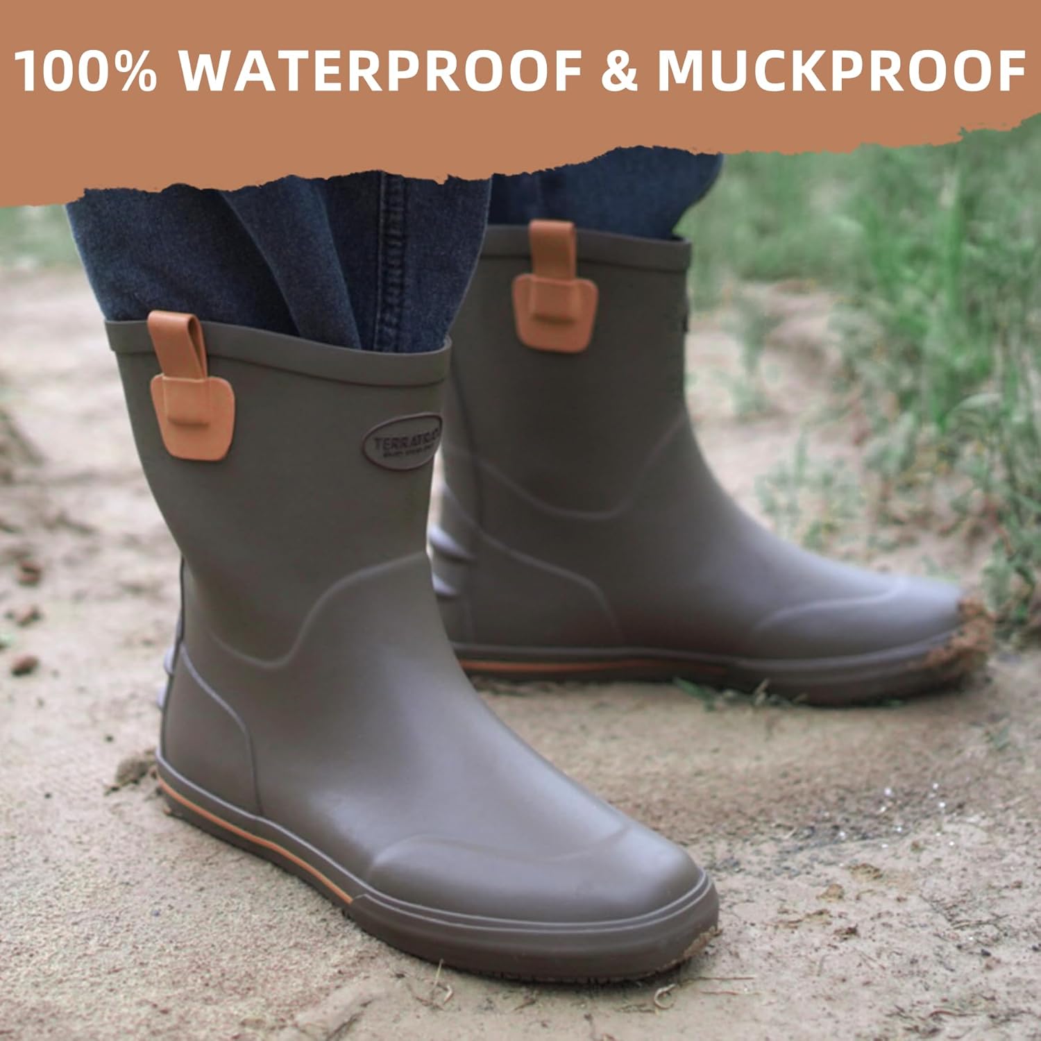 Men's Mid-Calf Waterproof Rain Boots, Wide Calf & Slip-Resistant Rubber Work Boots for Unisex, Garden, Farm, Fishing Shoes All-Weather