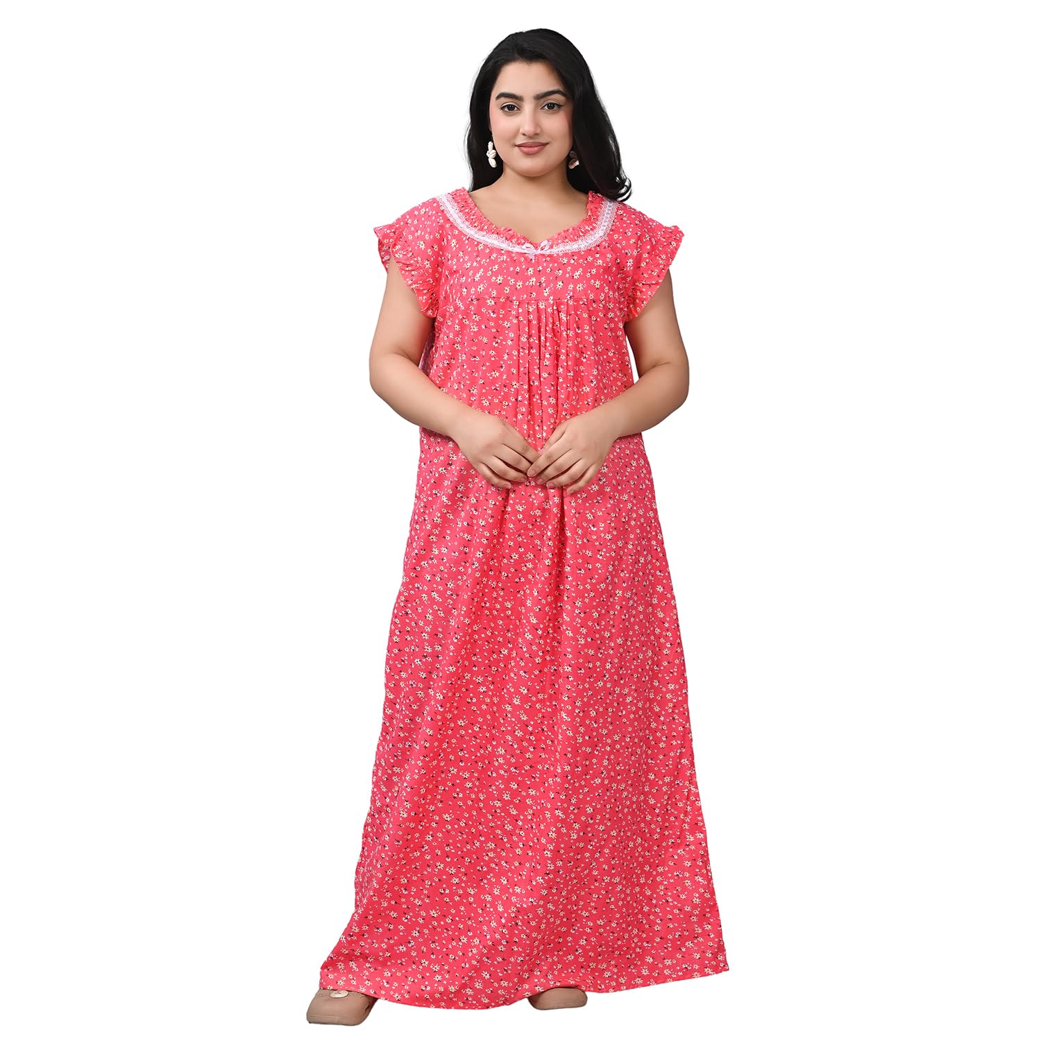 Women’s Cotton Printed Sleeveless Nighty – Pink & Blue | Long Night Gown for Ladies | Soft Cotton Maxi Sleepwear | Comfortable Daily Nightwear-picture-24