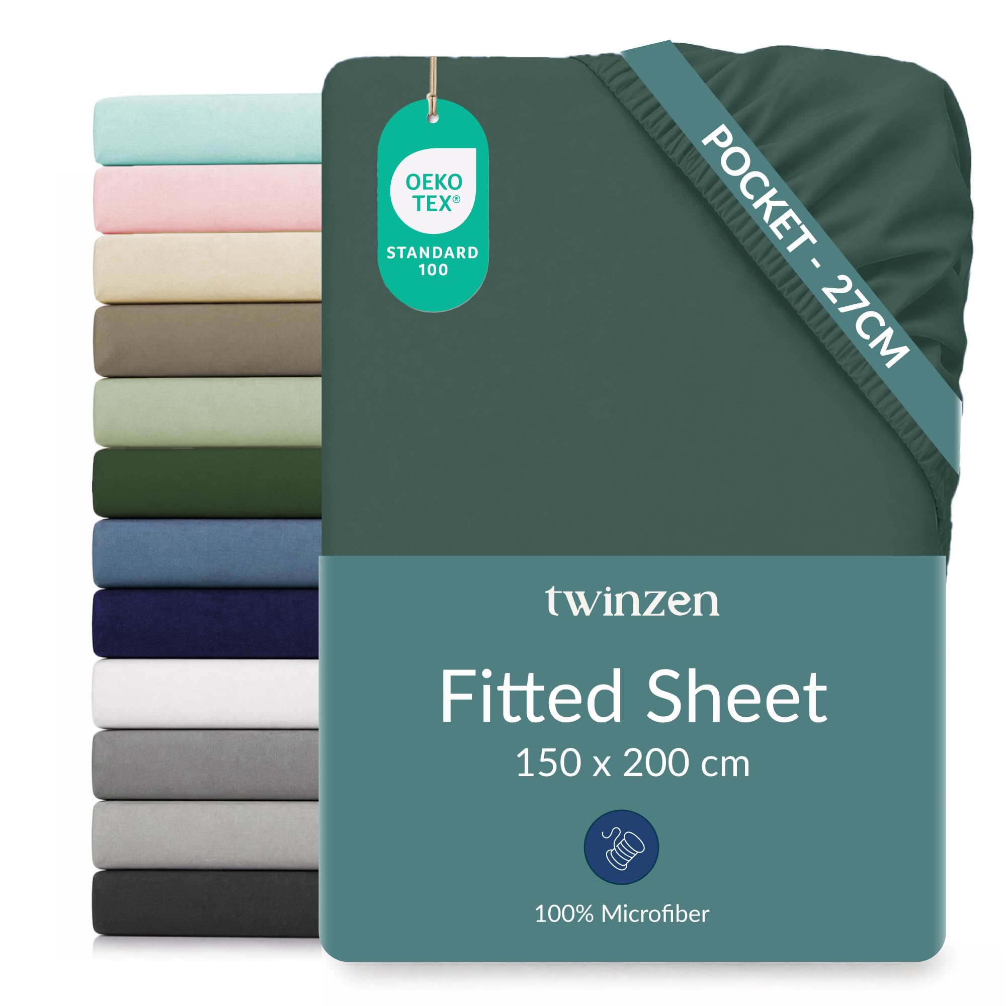 Twinzen Microfibre Fitted Sheet 150 x 200 cm Green 25 cm
