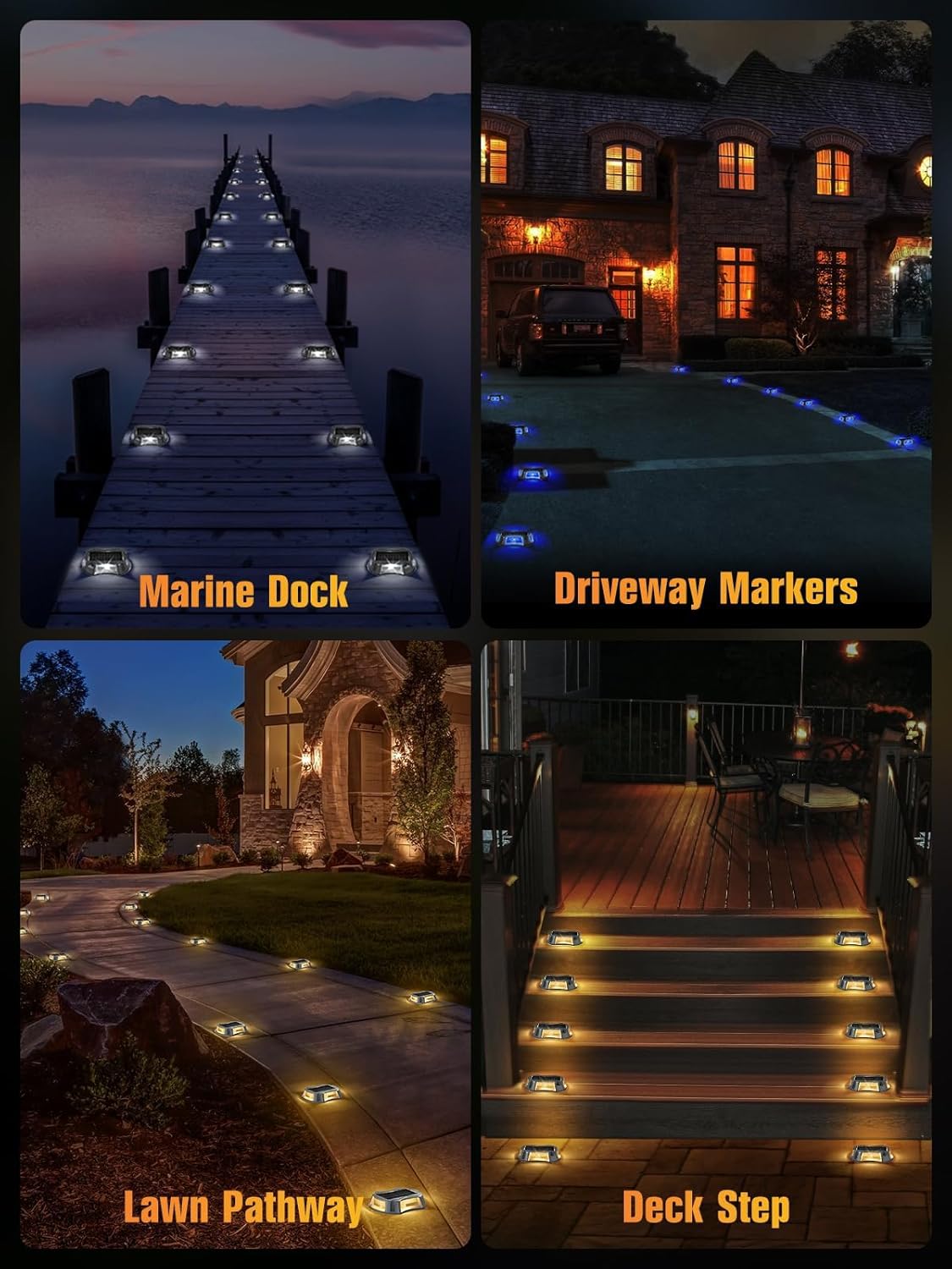 Solar Driveway Lights Solar Dock Lights 9 Colors in 12 Pack, Waterproof IP68, Outdoor, for Driveway Markers, Marine Dock, Pathway, Sidewalk, Warning Step