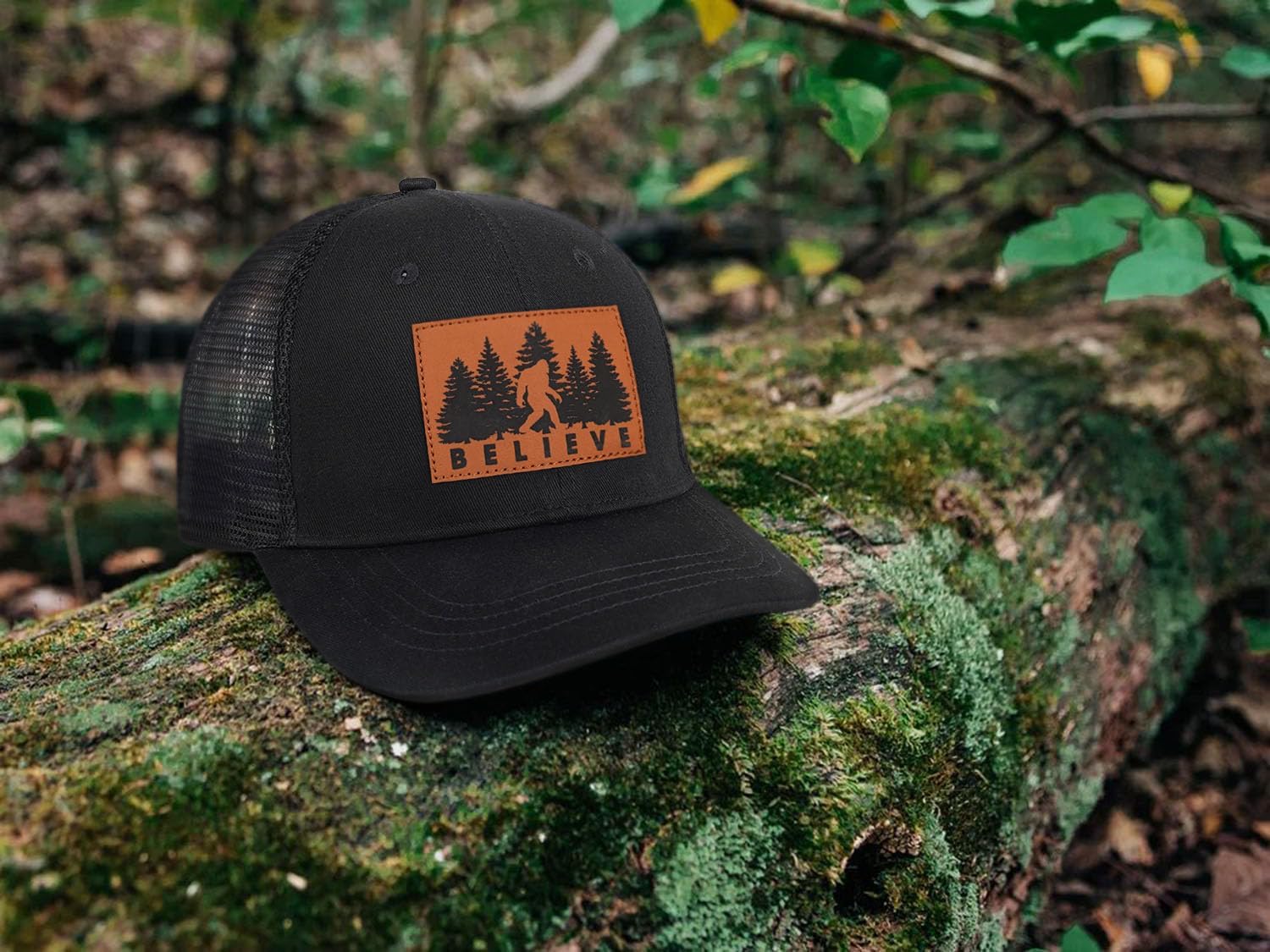 Mesh Bigfoot Hat Leather Cap for Men- Great Snapback Closure Sasquatch Hat for Hunting & Hiking