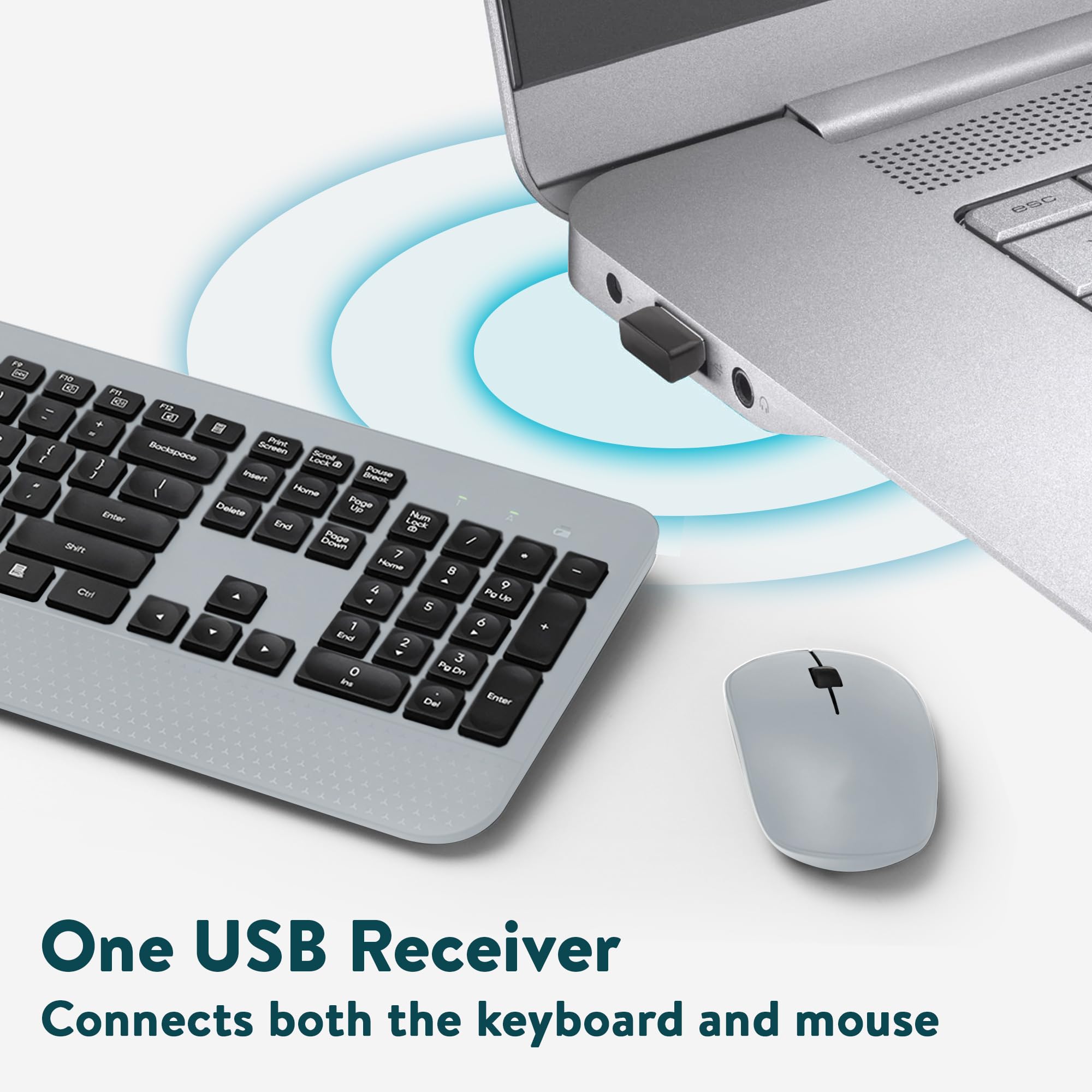 KM1 Wireless Keyboard and Mouse Combo, Slim, Quiet, 2.4 GHz with Single USB Receiver, Full-Size, Cordless, Durable & Low-Noise Design, Lag-Free, Modern & Colorful for Laptop & Desktop Computers