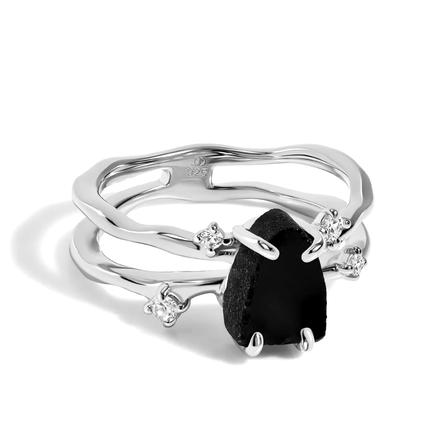 Moon Magic Authentic Rainbow Moonstone Ring for Women | Real Black Obsidian, Labradorite and Rose Quartz Rings 925 Sterling Silver | 18k Rose Yellow Gold Raw Crystal Rings |...