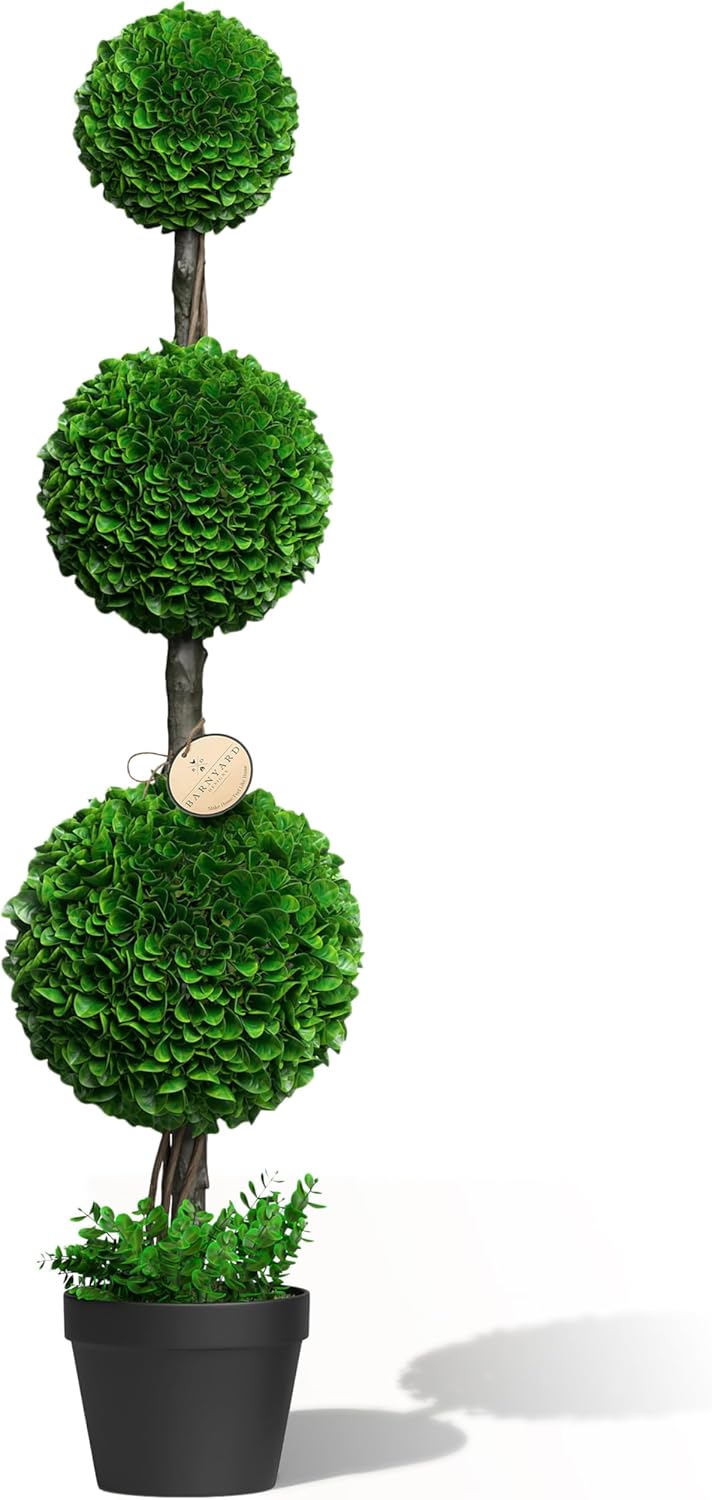 Barnyard Designs 4ft (48”) Artificial Boxwood Topiary Ball Plant, Front Porch Home