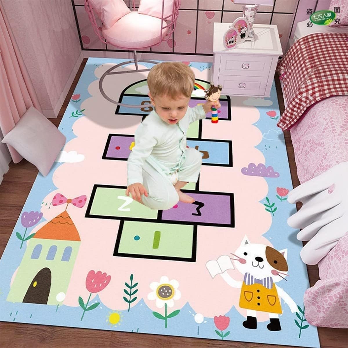 Tappeto educativo per bambini, per sala giochi,tappetino da gioco per bambini per camera da letto, con retro in gomma antiscivolo(100×160cm)