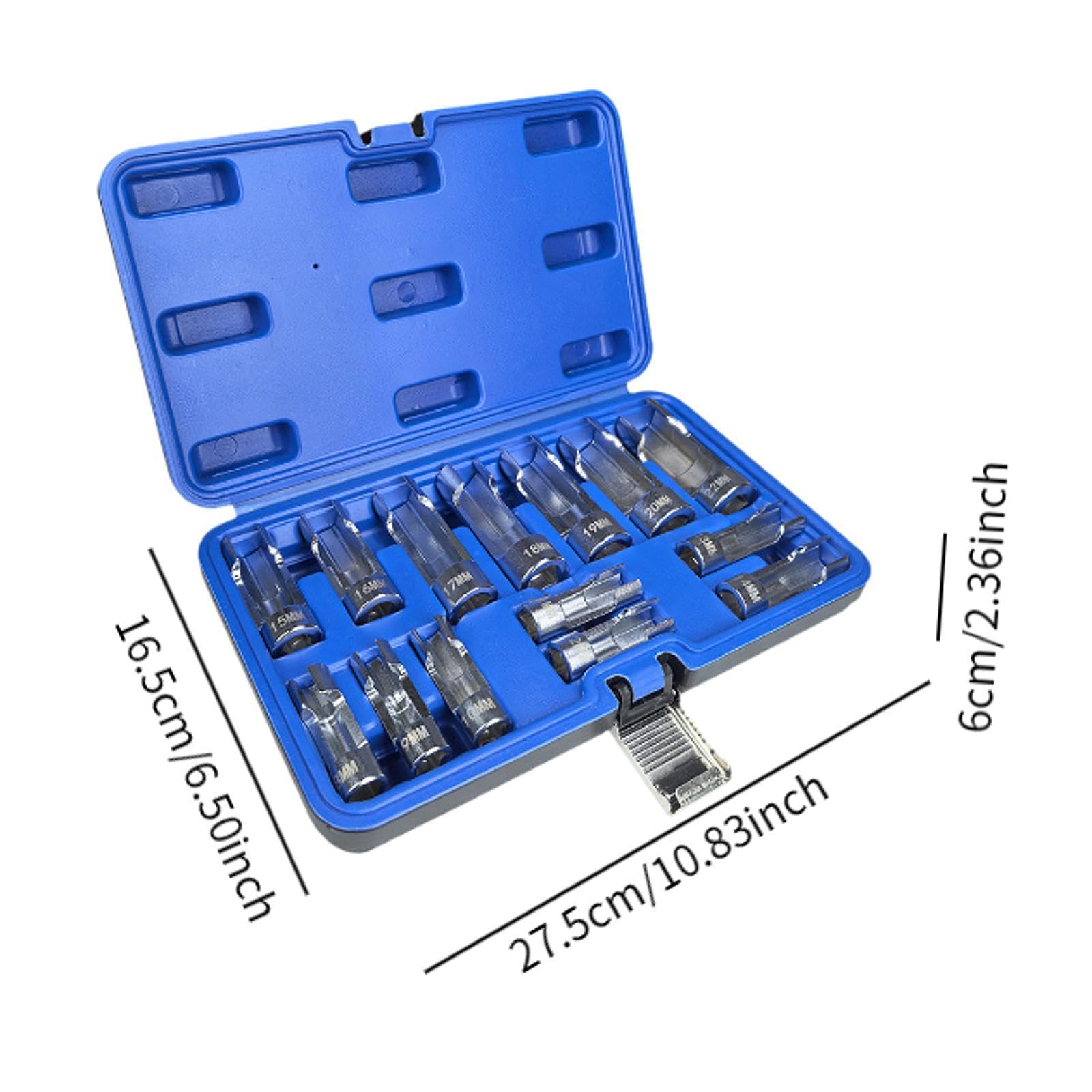 MagiDeal 14 Pieces Oxygens Sensors Socket Set Removal Tools Oil Pressure Sensors Wrench 8-22mm Nut Sockets for Car Maintenance
