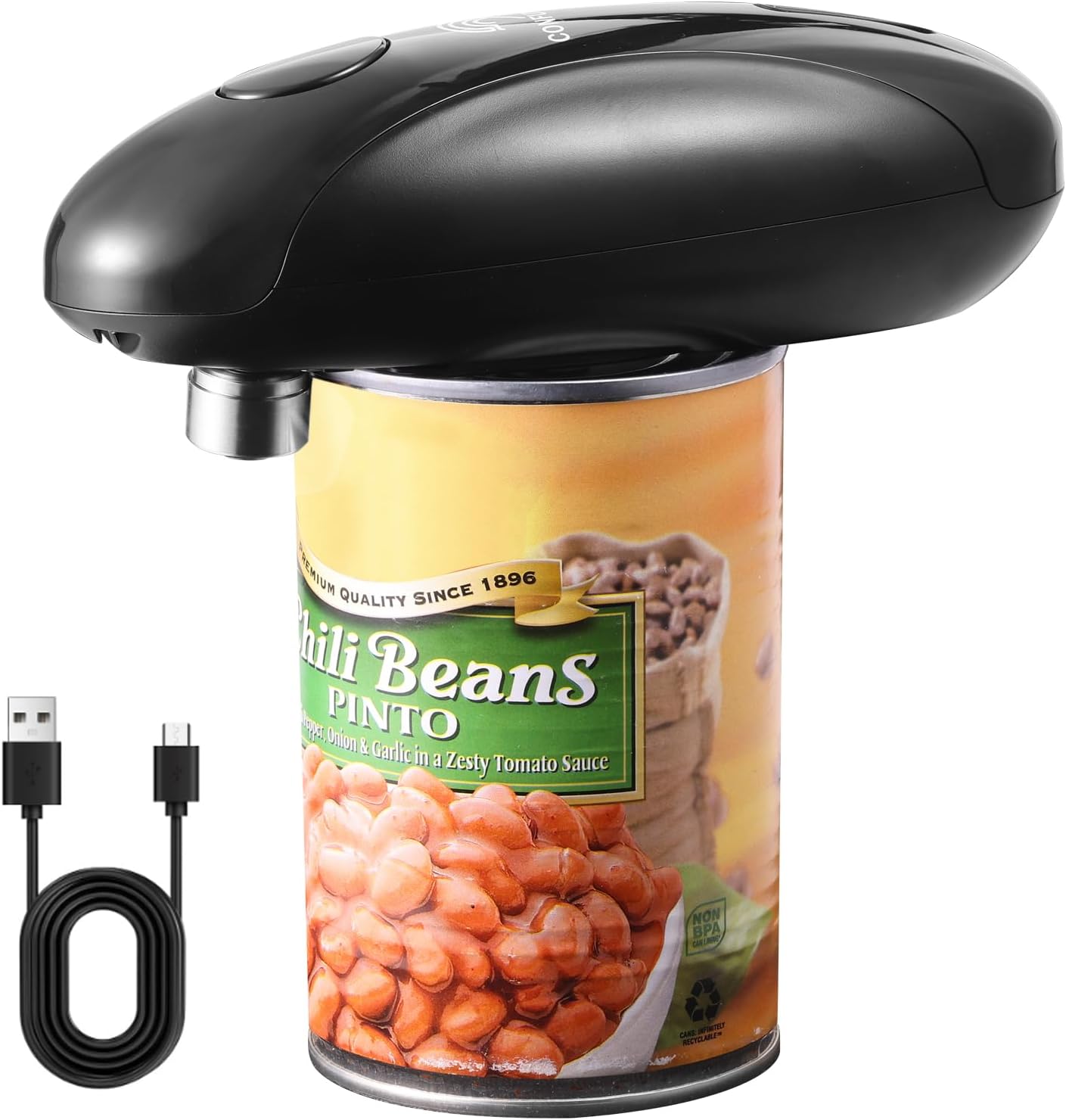 Can Opener Electric - Upgraded One-Touch Automatic, Smooth Edge, USB-C Rechargeable, Perfect for Seniors (Black)