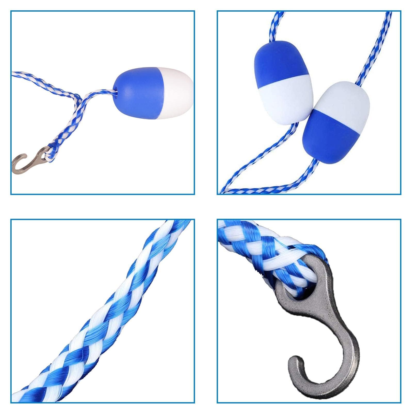 Ligne de Flotteur de sécurité pour Piscine de 5 m, Kits de Corde de séparation avec 2 Crochets en Acier Inoxydable pré-assemblés, Accessoires de Piscine pour Piscine intérieure et