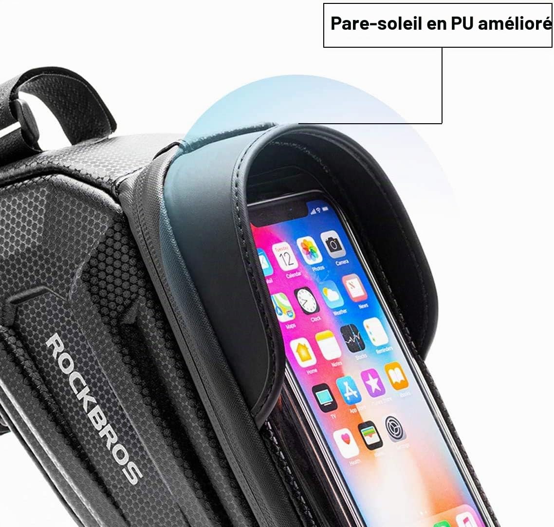 ROCKBROS Sacoche de Cadre Velo pour Smartphone sous 6,8'', Support de Téléphone Bicyclette, Sacoche Vélo VTT Imperméable Écran Tactile