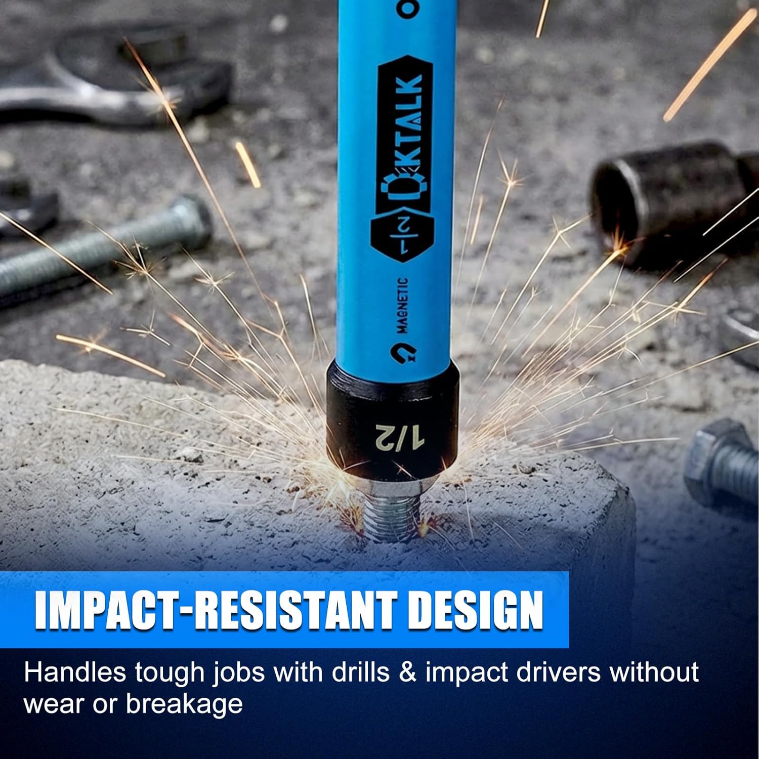 Magnetic Hollow Impact Nut Setter Set, 6-Piece Hollow Shaft Power Nut Driver, 5-Inch Extended Reach for Long Bolts & Threaded Rods, Color-Coded, Impact Rated, SAE Size