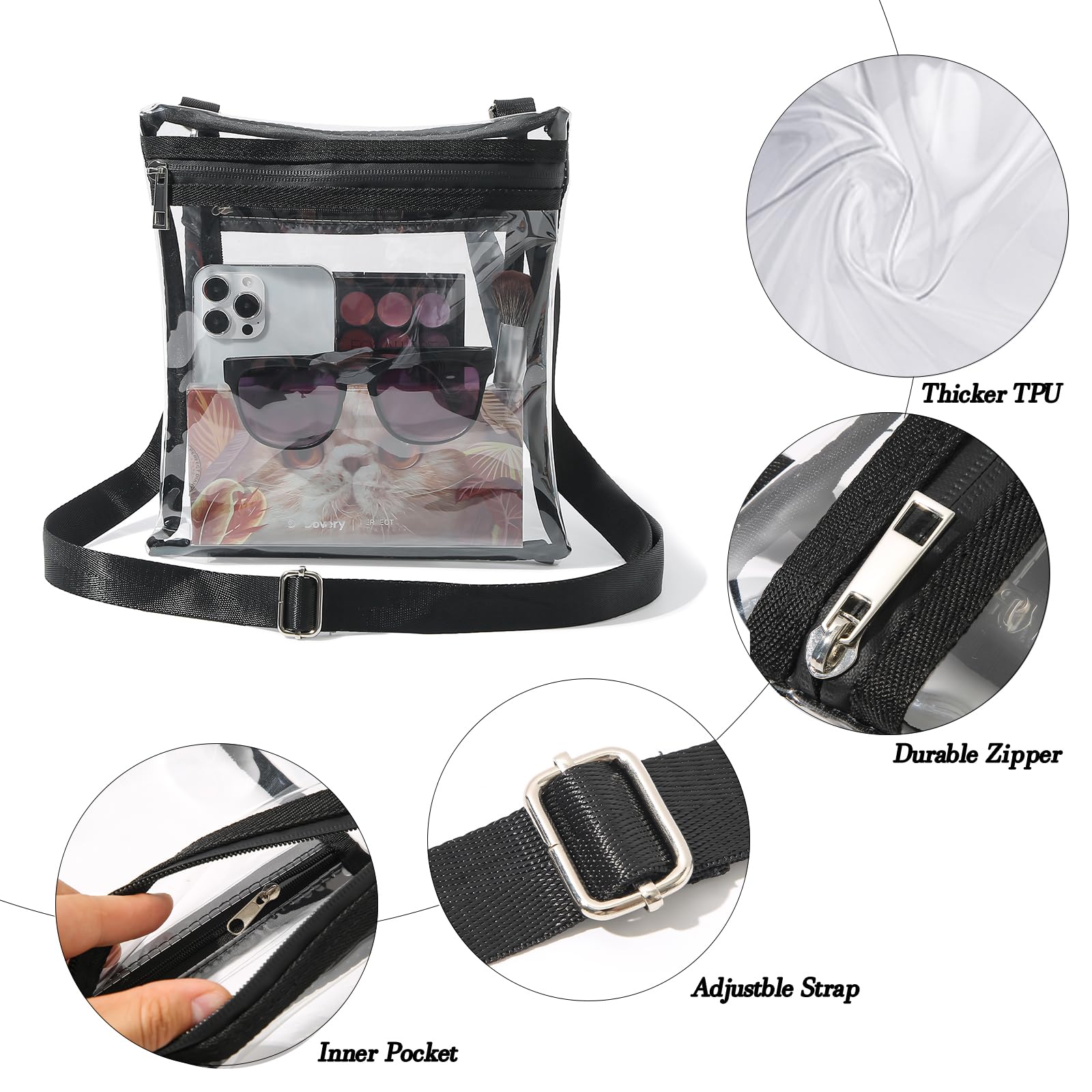 TOBVZOO Clear Bag Stadium Approved, Crossbody Transparent Bag for Concerts Sports Events, Purses for Men & Women