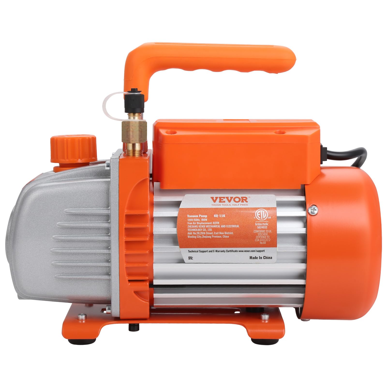 VEVOR Vakuumpumpe 4CFM 113L/min Unterdruckpumpe A2L-explosionsgeschützt 180W AC 220V/50HZ 1440U/min 55-276bar 200ml-Ölkapazität HVAC-Vakuumgeräte Verteiler-Manometer-Set Klimaanlage Kfz-Kühlsystemen
