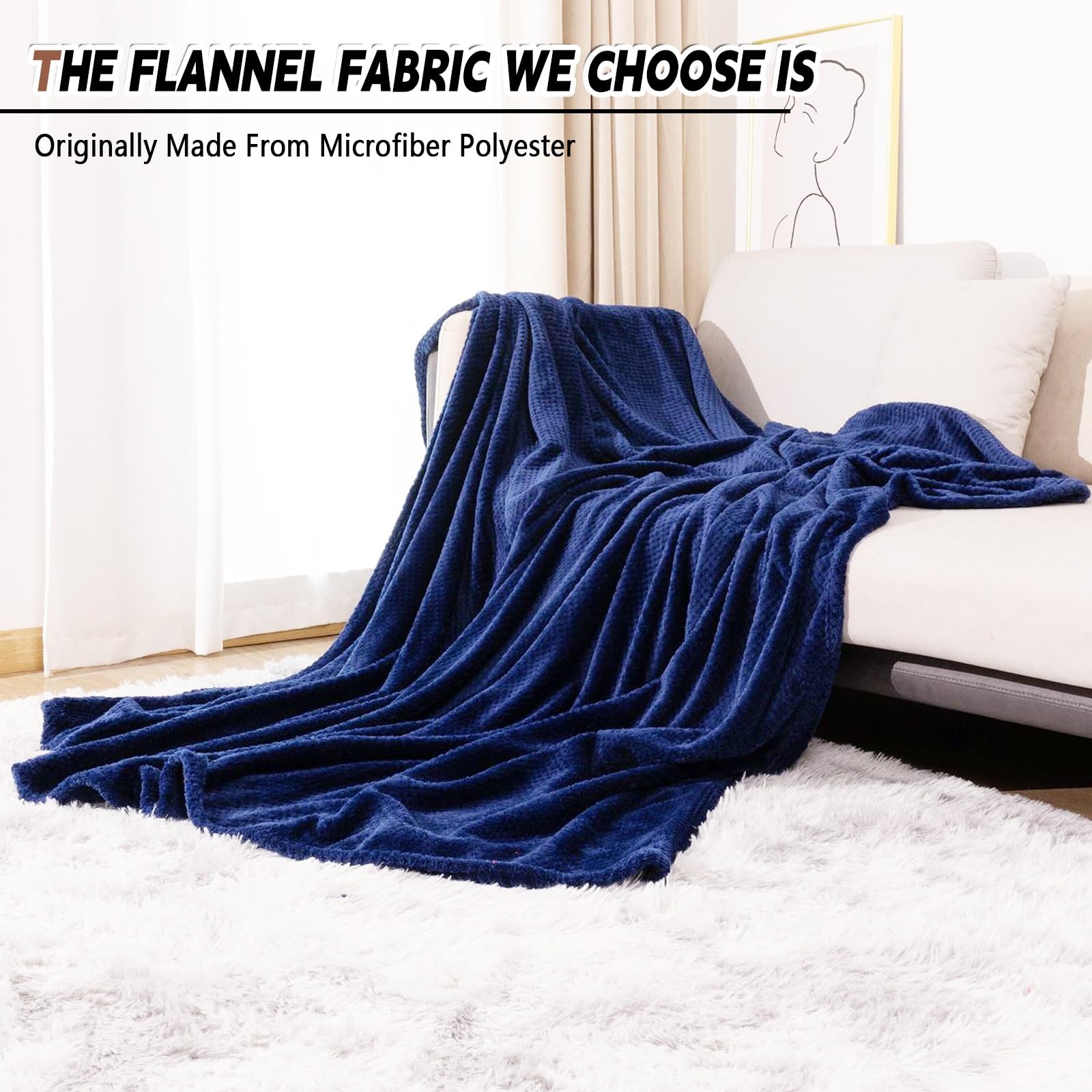Kuscheldecke Fleecedecke 160 x 160 cm Decke Super Soft 300 G/M² Flanell Decke Couchdecke Warme Überwurfdecke Sofadecke Flanell Polar Fleecedecke für Home & Office, Dunkelblau