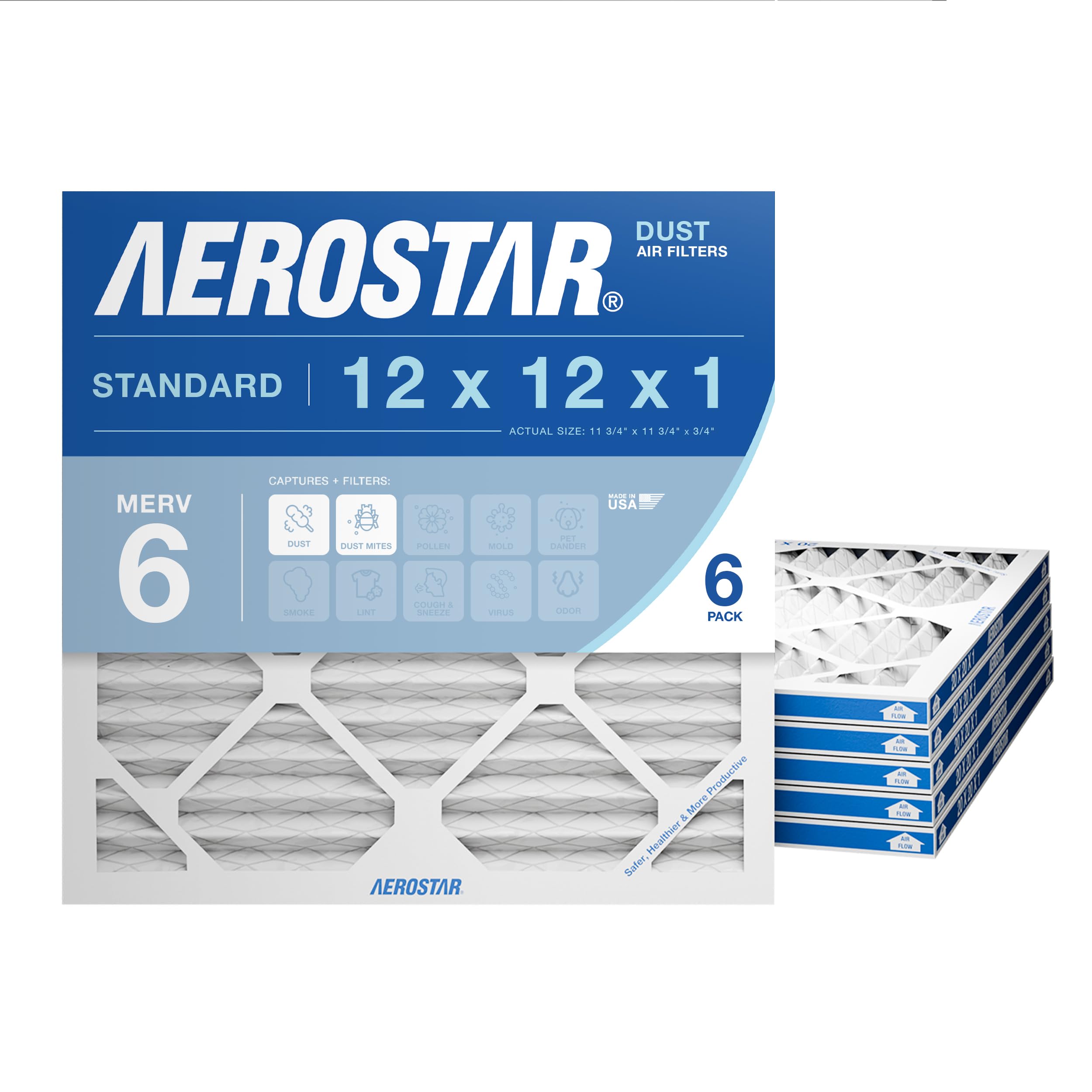 Amazon.com: Aerostar 12x12x1 MERV 6 Pleated Air Filter, AC Furnace