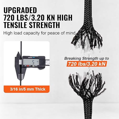 Miniatura 5 de VEVOR Cuerda de nailon trenzada, 3/16 pulgadas x 250 pies, 32 hebras, 720 LBS de resistencia a la rotura para exteriores, aparejo de árbol arborista