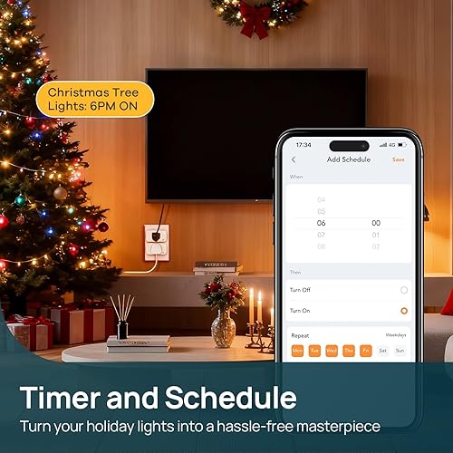 Miniatura 3 de Linkind Matter - Enchufe inteligente con luz nocturna LED, funciona con Alexa, Apple Home, Google, toma inteligente de 15 A1800 W, del atardecer al