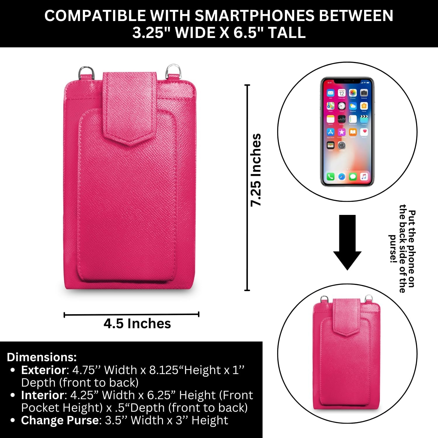 Save The Girls Crossbody Phone Purse (Pink) - Touch Screen Handbags for Women - Zippered Pouch & Phone Sling Crossbody (Boca) - Image 5